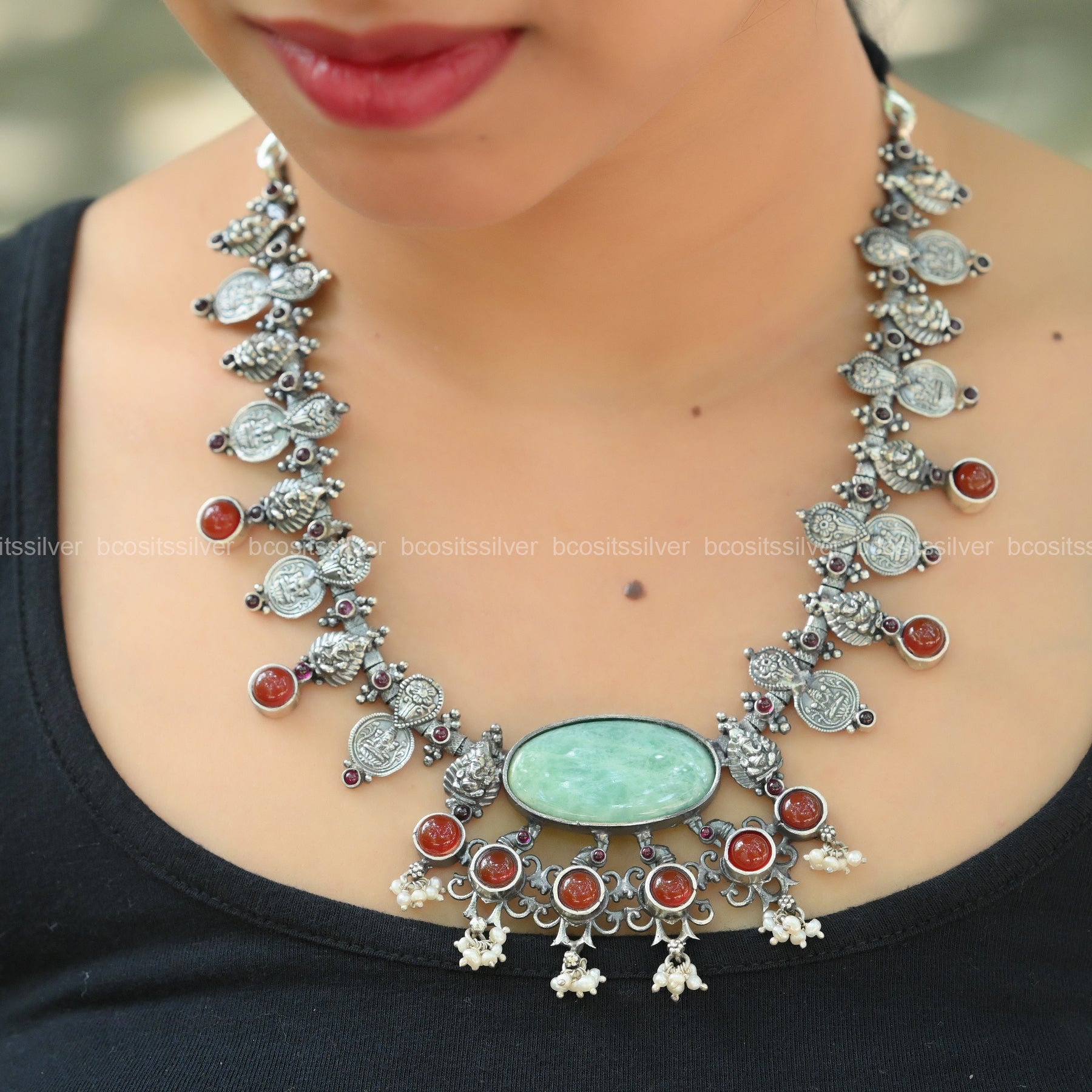 Pure 925 Silver Oxidized Navaratri Special Haram- 1347