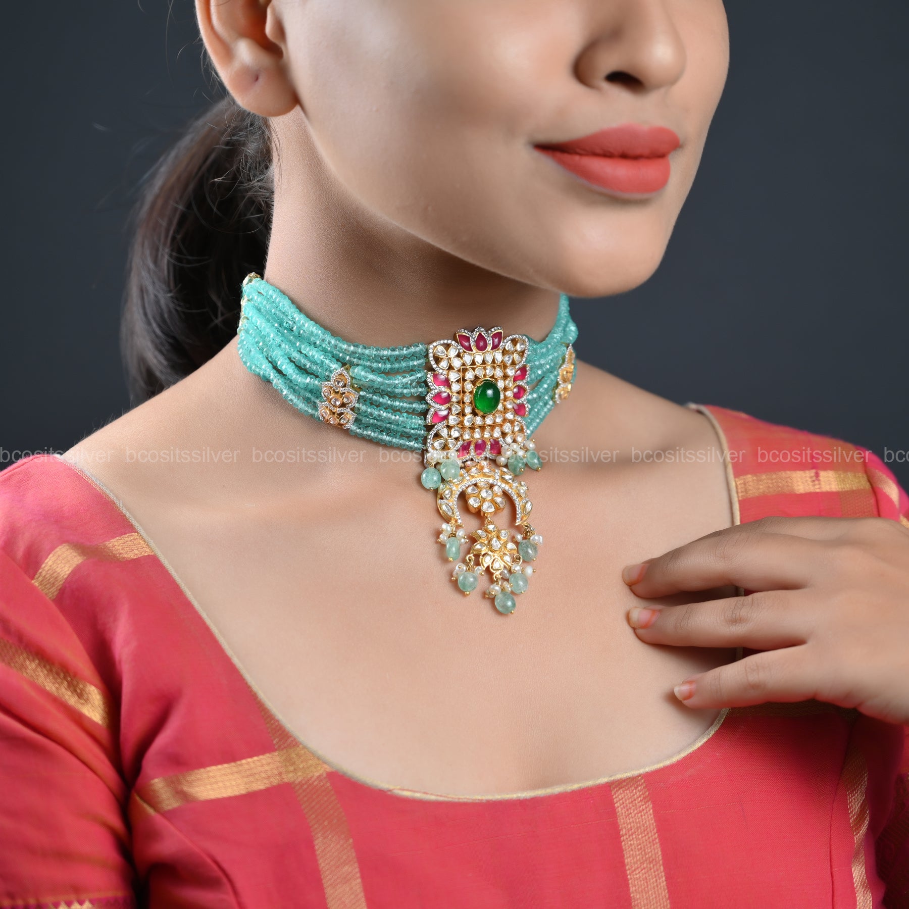 Pure 925 Silver Beads Choker - 828