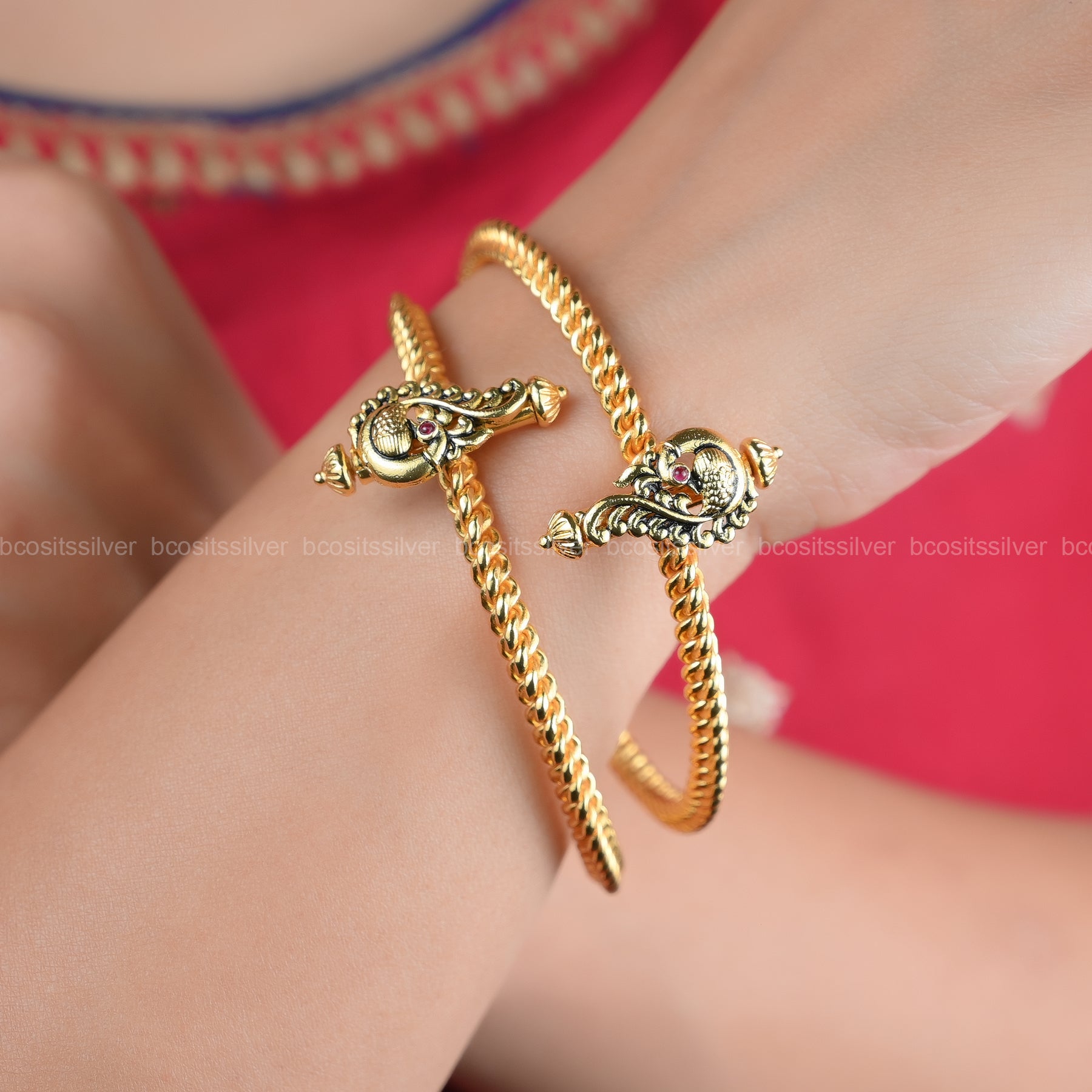 Silver Peacock design bangle -4609