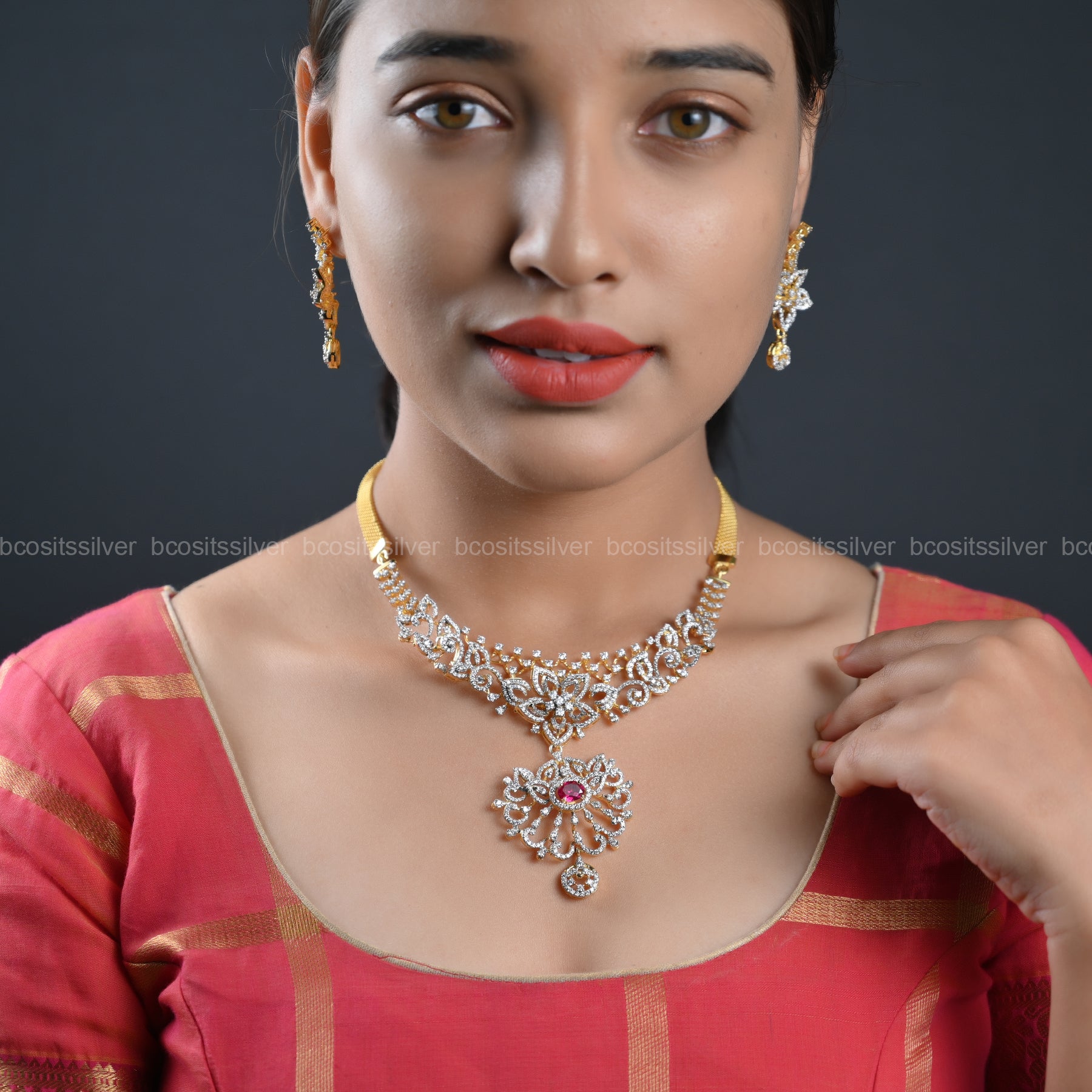 Theia Diamond Look Neckpiece with Earring - 769