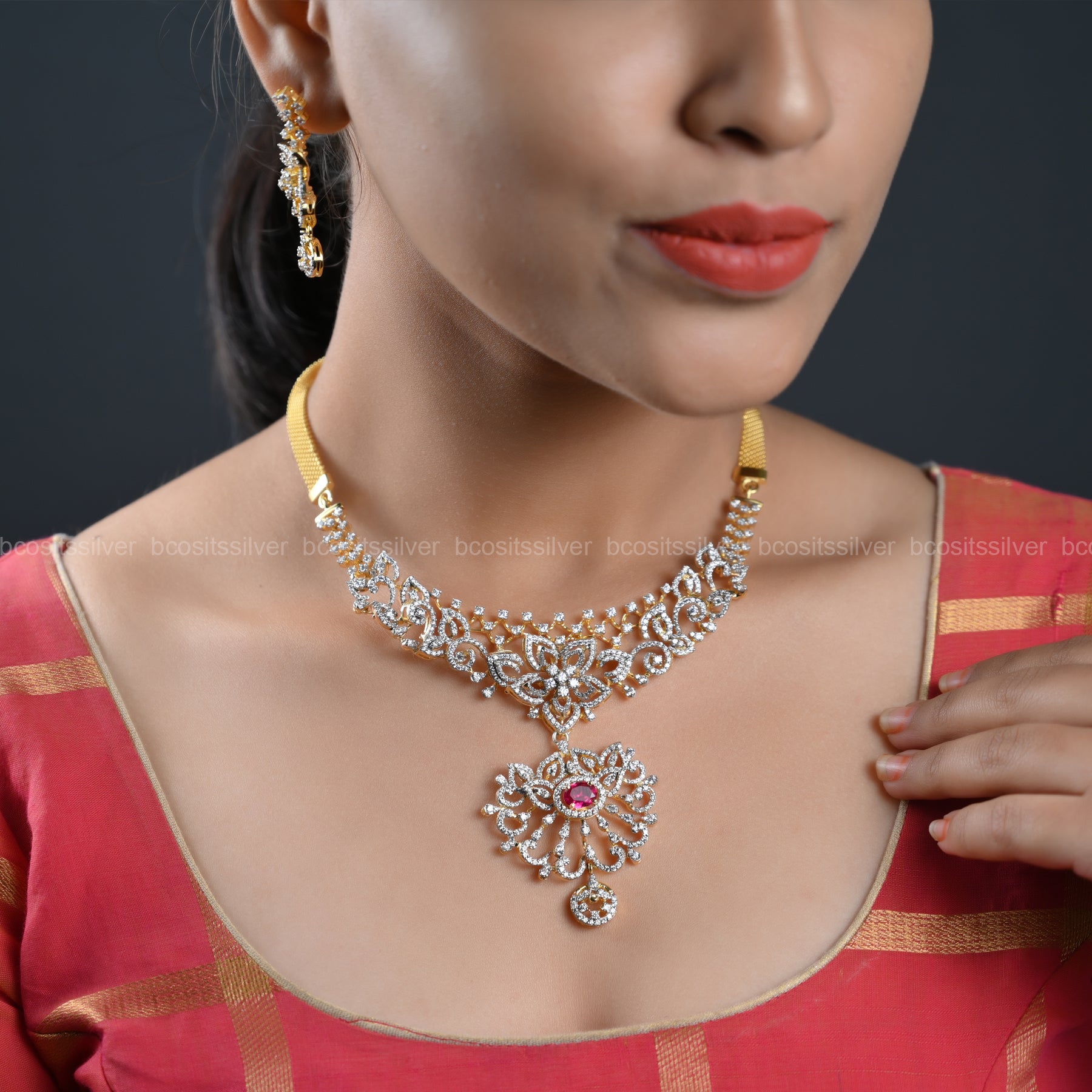 Theia Diamond Look Neckpiece with Earring - 769