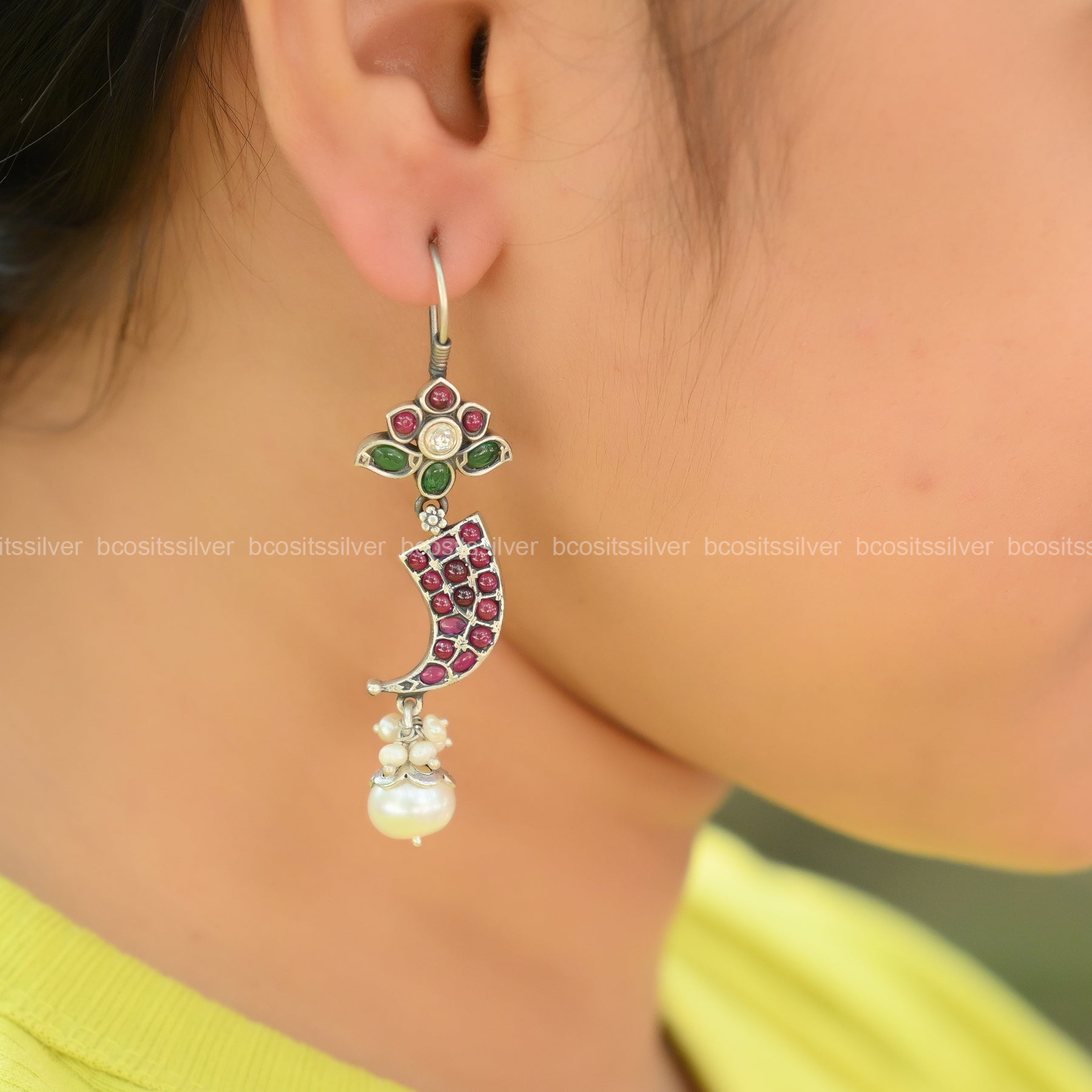 Pure 925 Silver Puliguru Rose flower Earrings - 1303