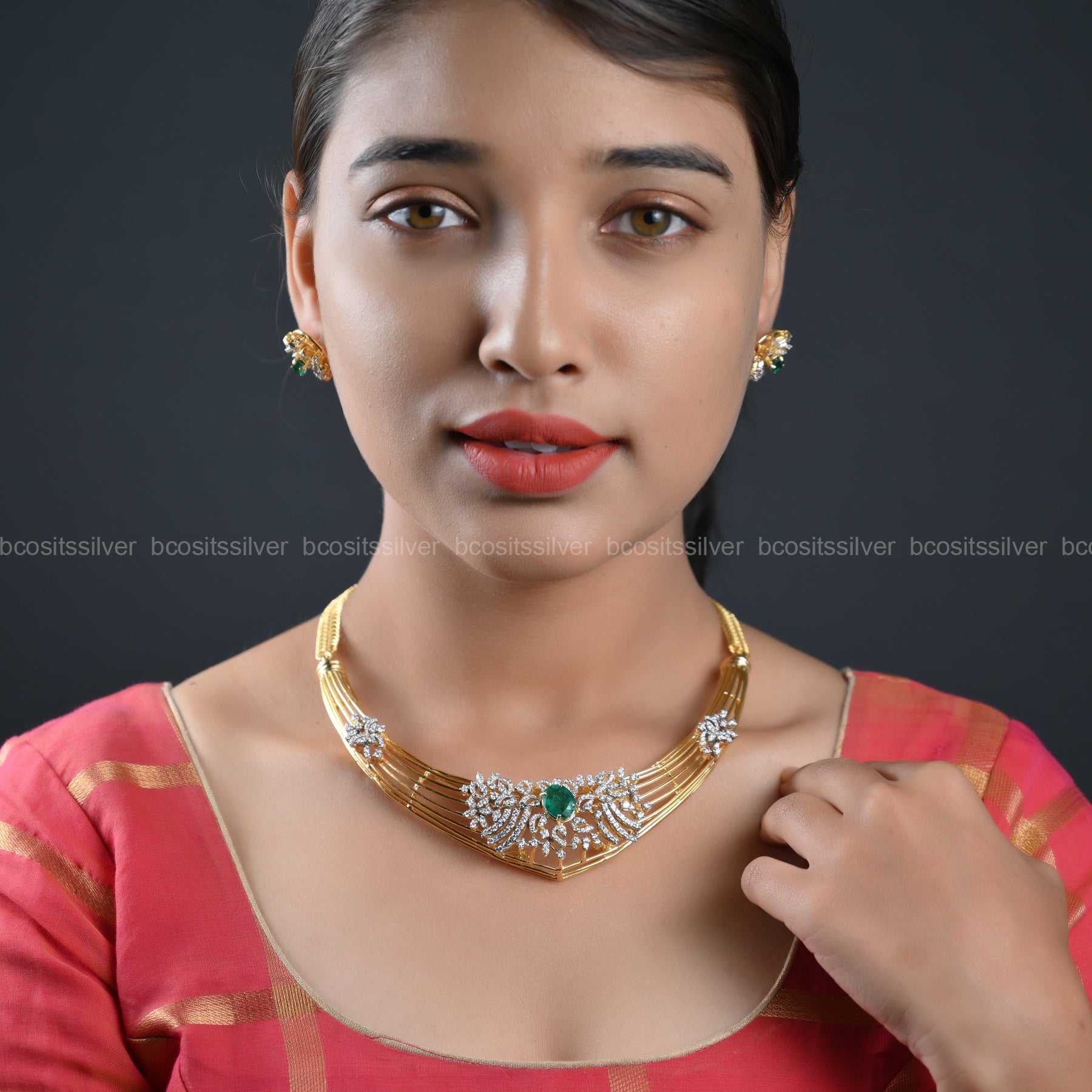 Theia Diamond Look Neckpiece - 7066 ( MADE TO ORDER )