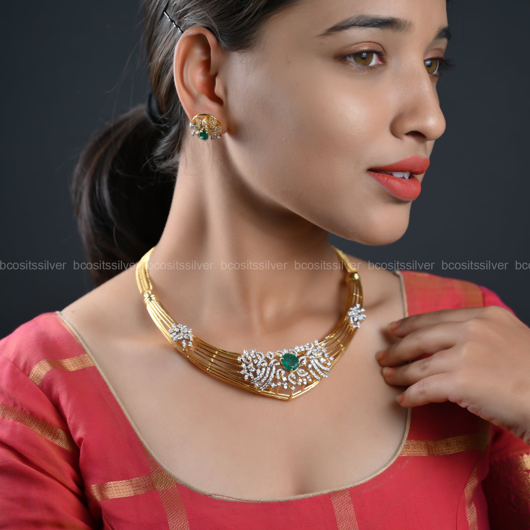 Theia Diamond Look Neckpiece - 7066 ( MADE TO ORDER )