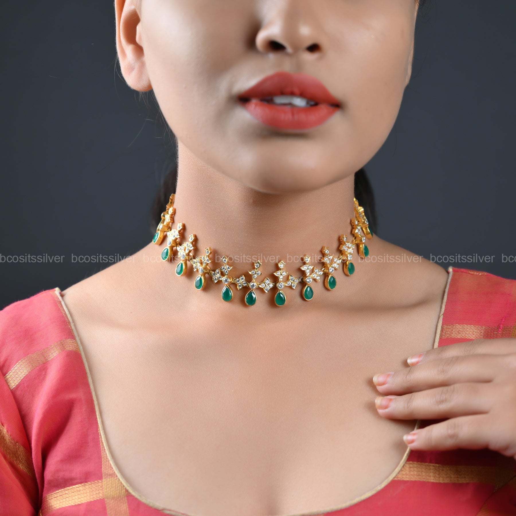 925 Silver Gold Plated Raindrops Neckpiece - 797