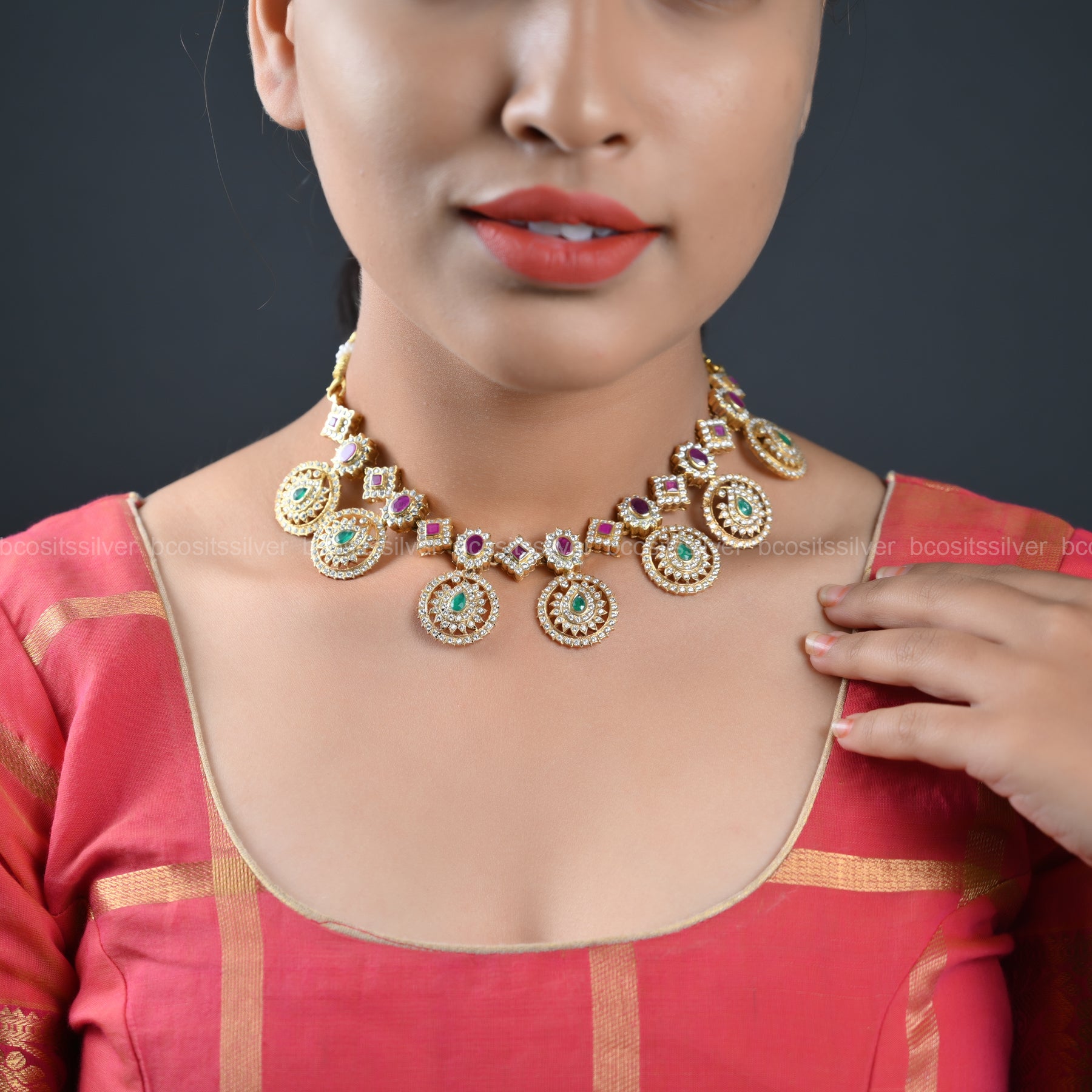 925 Silver Gold Plated Close Setting Neckpiece - 795