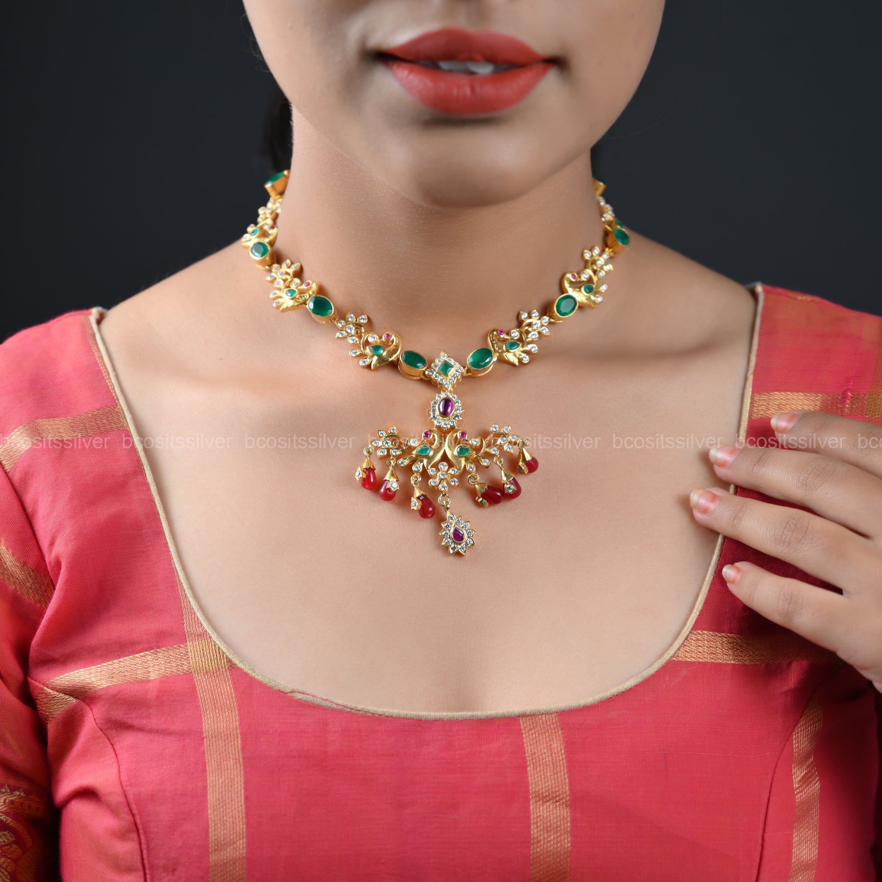 925 Silver Gold Plated Peacock Neckpiece - 772