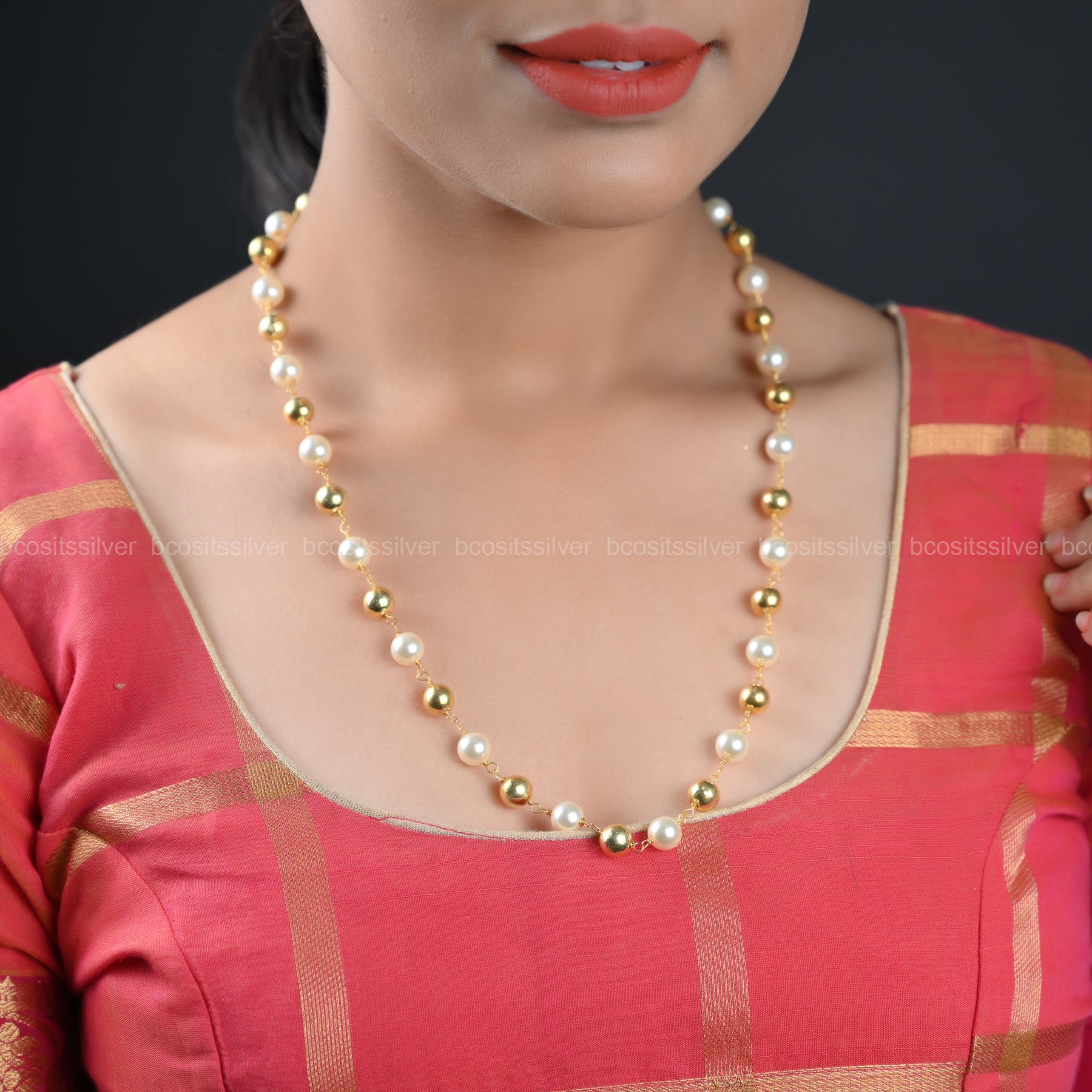 GOLD PLATED PEARL & BEADS HARAM - 832