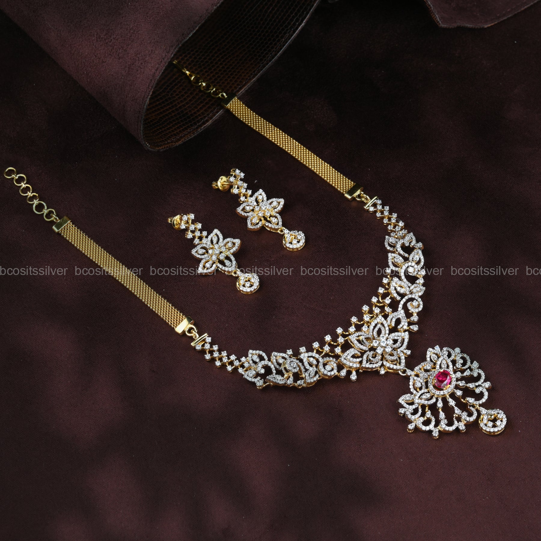 Theia Diamond Look Neckpiece with Earring - 769