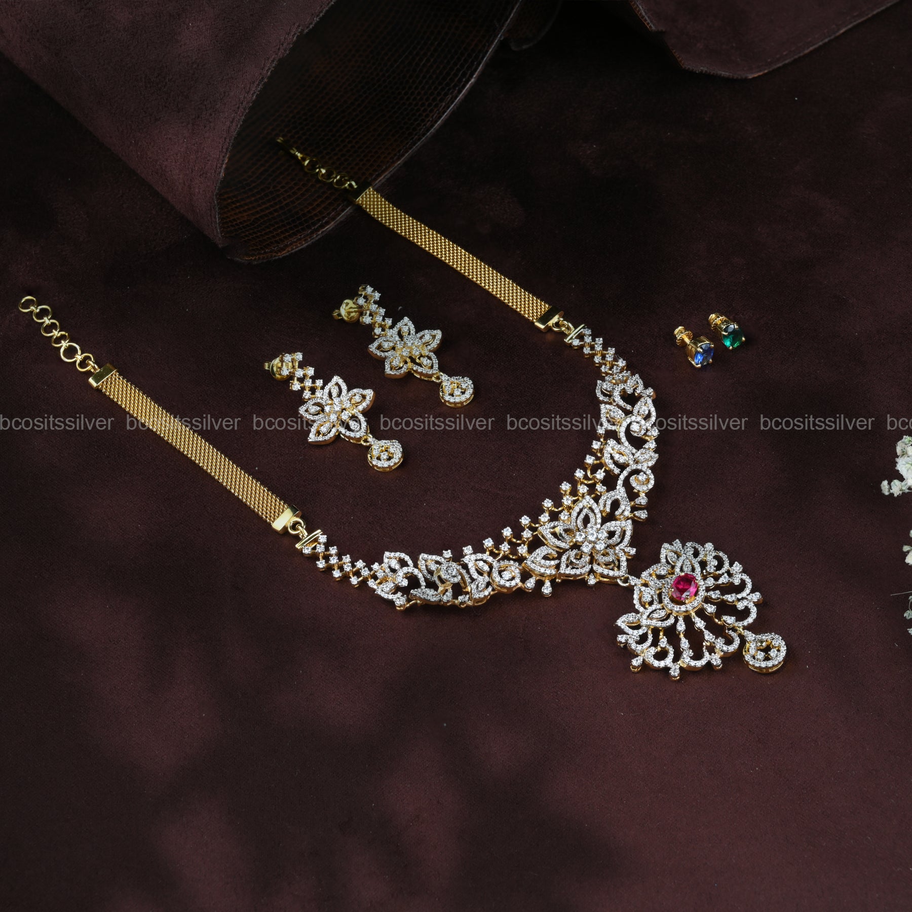 Theia Diamond Look Neckpiece with Earring - 769