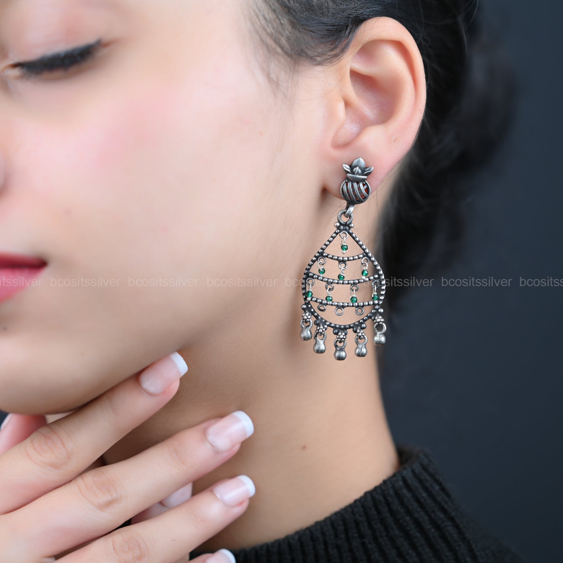 Pure 925 Silver Oxidized Chandbali - 2021