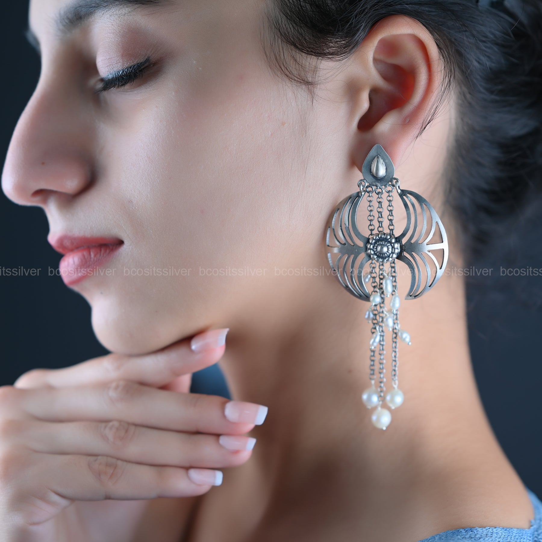 Pure 925 Silver Oxidized Earring - 2040