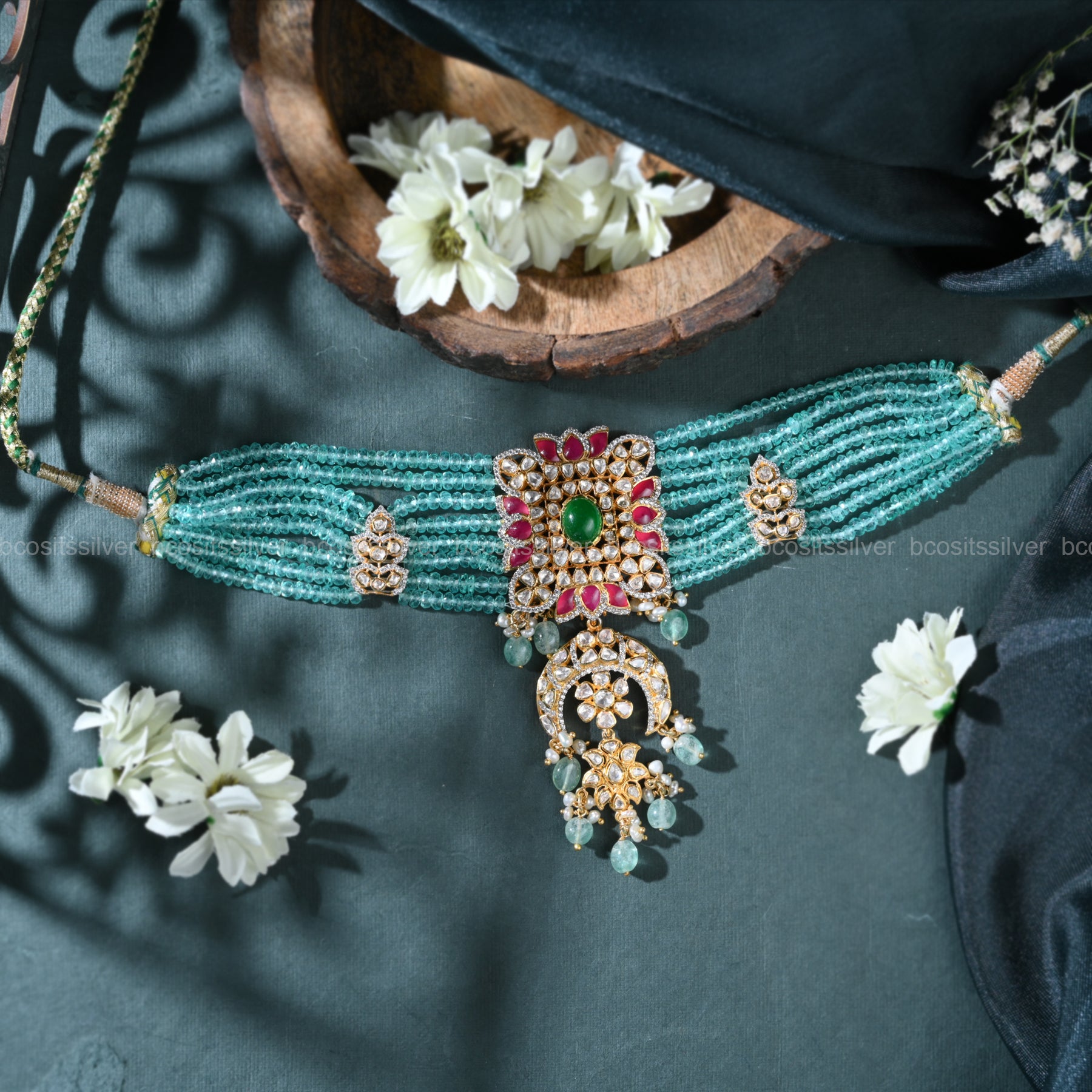 Pure 925 Silver Beads Choker - 828