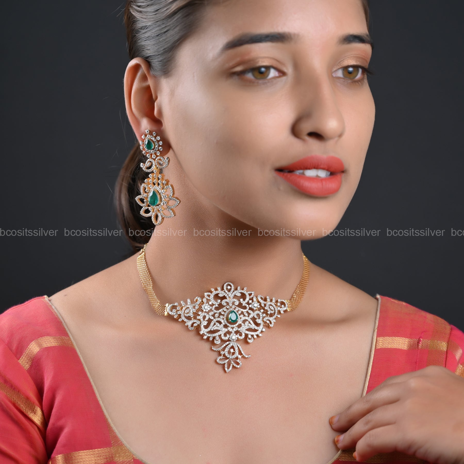 Theia Diamond Look Choker with earring - 2350
