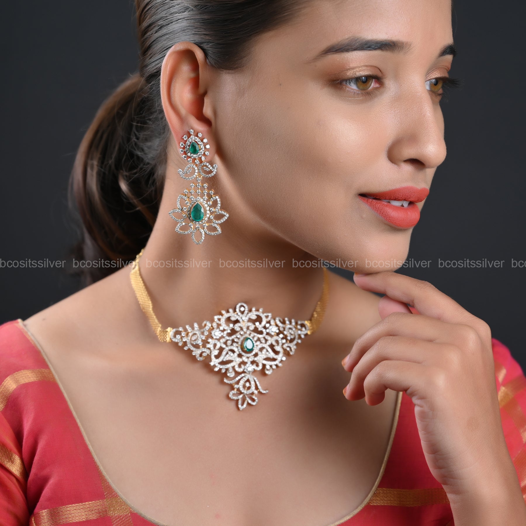 Theia Diamond Look Choker with earring - 2350