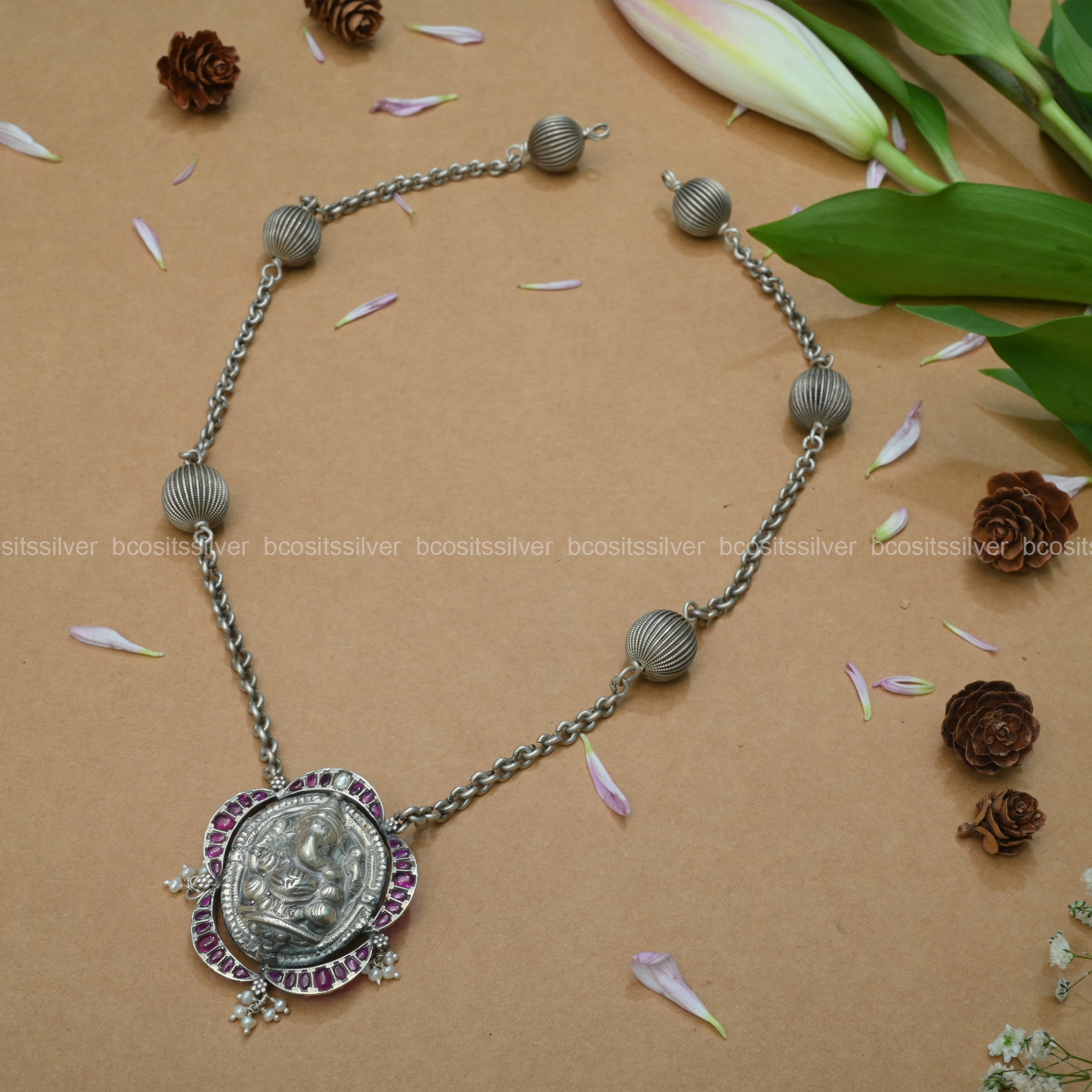 Pure 925 Silver Oxidized Lord Ganesh Haram- 1004