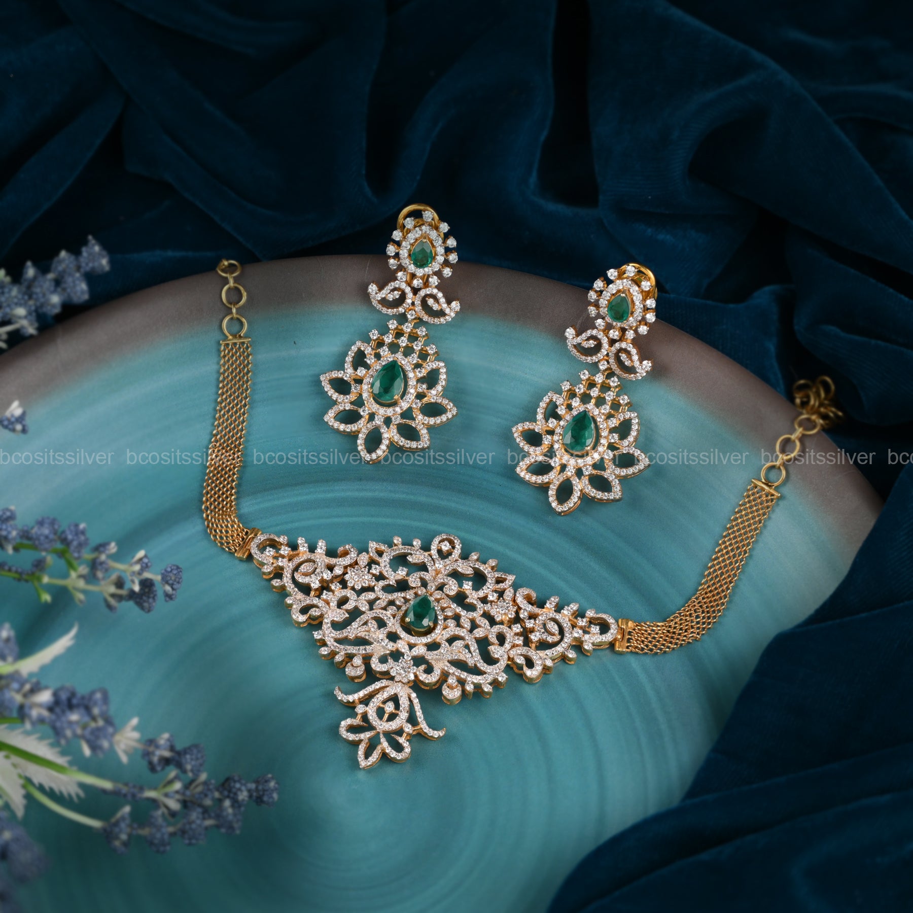 Theia Diamond Look Choker with earring - 2350