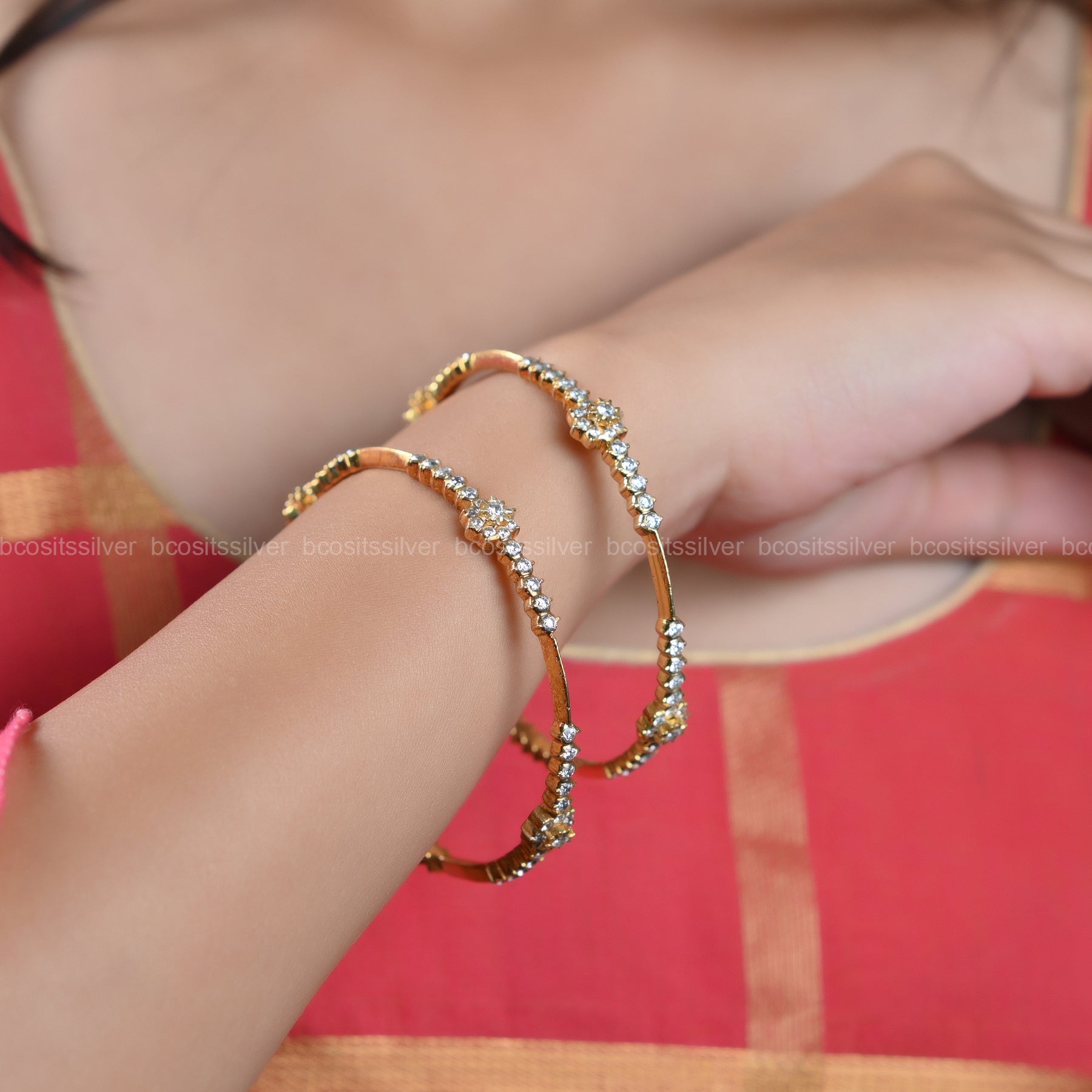 Gold Plated Pushpavali Close settings bangle- 6685