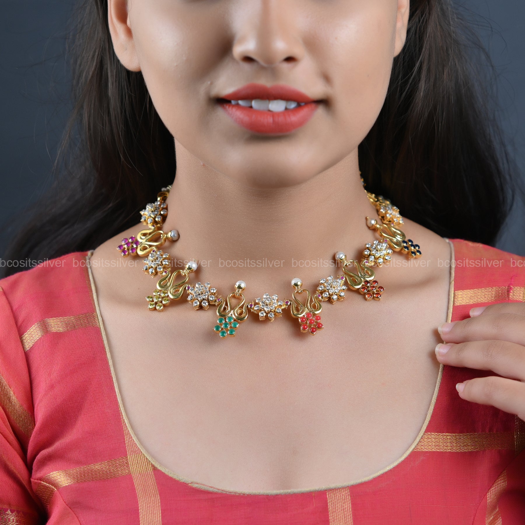 925 Silver Navaratnam Saaral Necklace - 8043