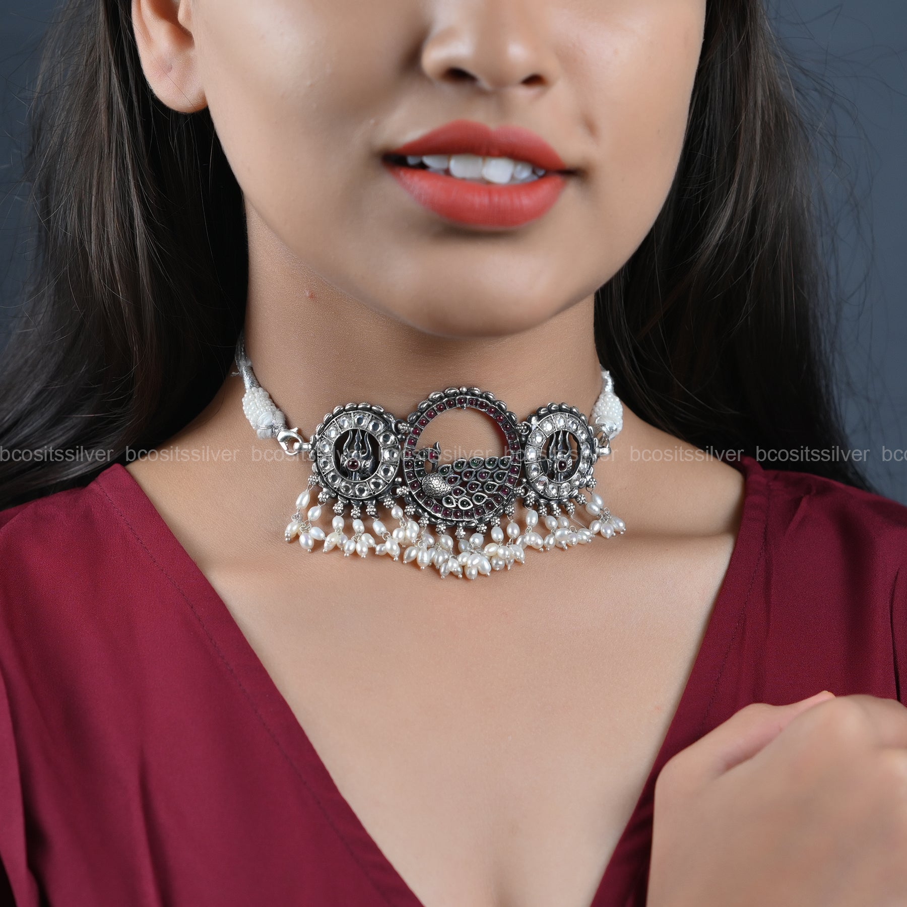 Oxidized Peacock Choker - 6673