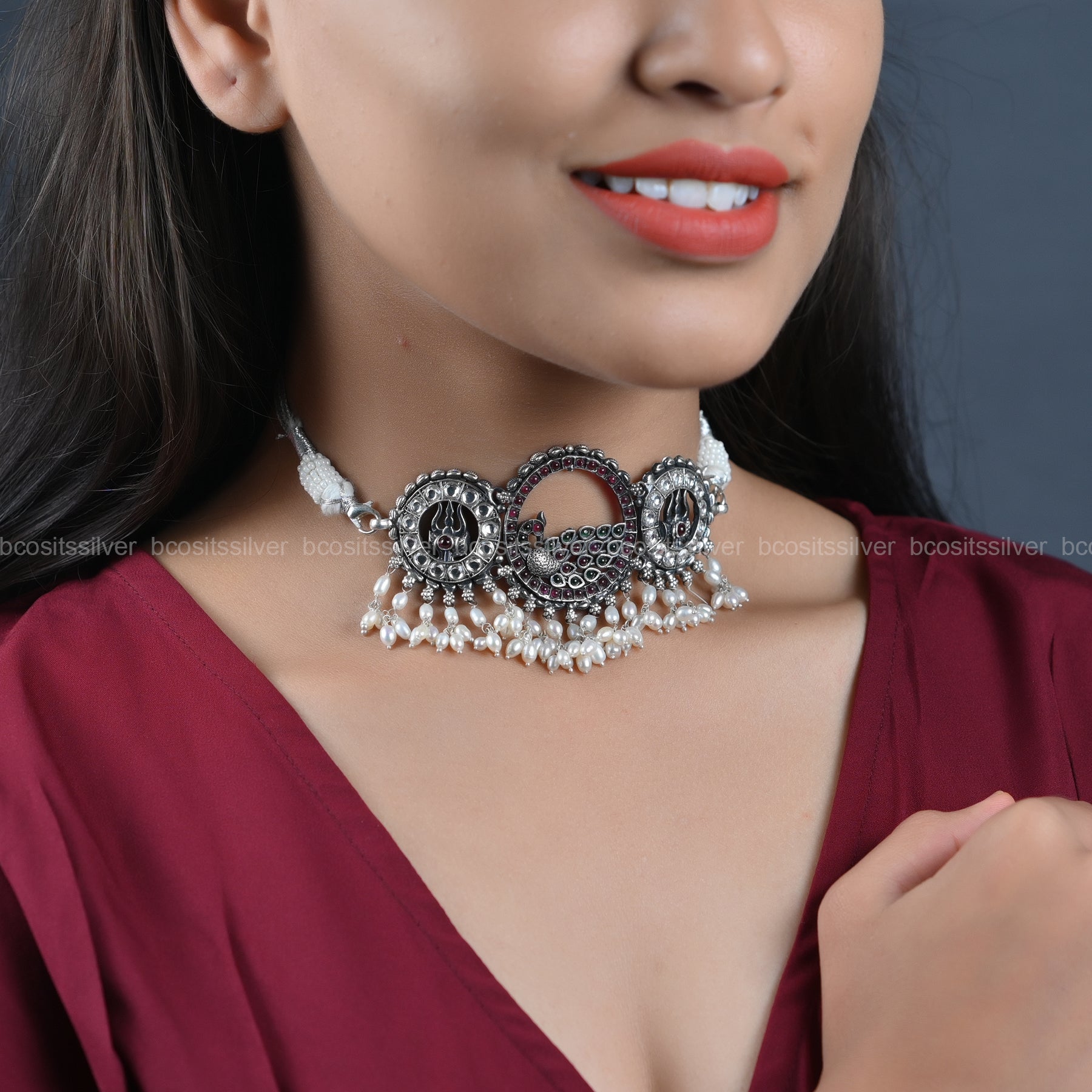 Oxidized Peacock Choker - 6673