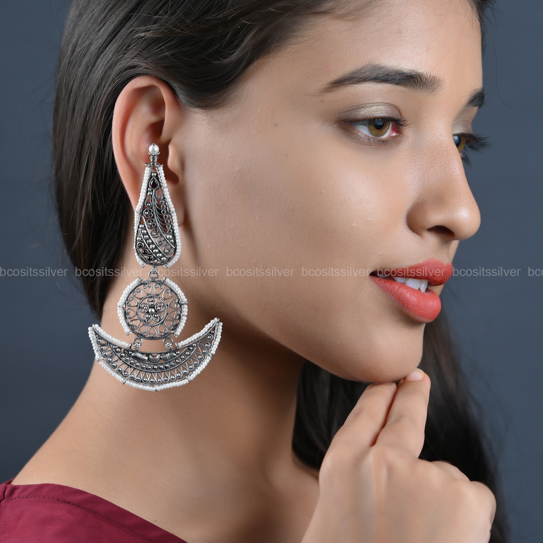 Pure 925 Silver Oxidized Boat Chandbali - 1506