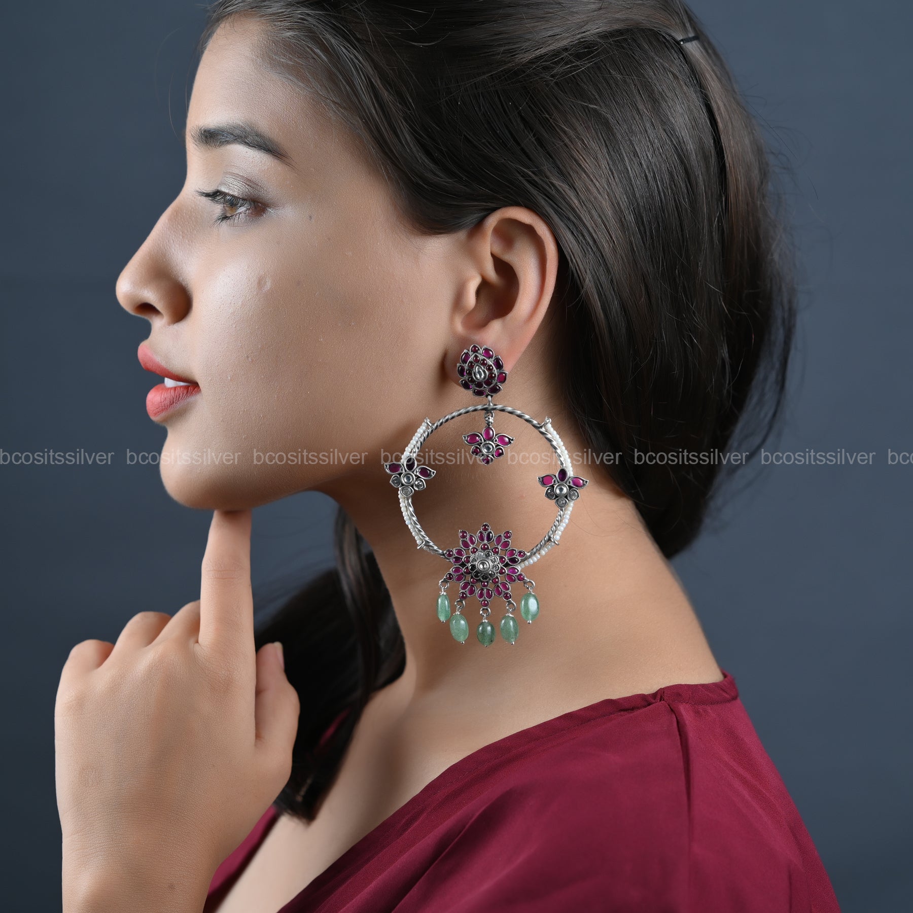 Pure 925 Silver Oxidized Chandbali - 6676