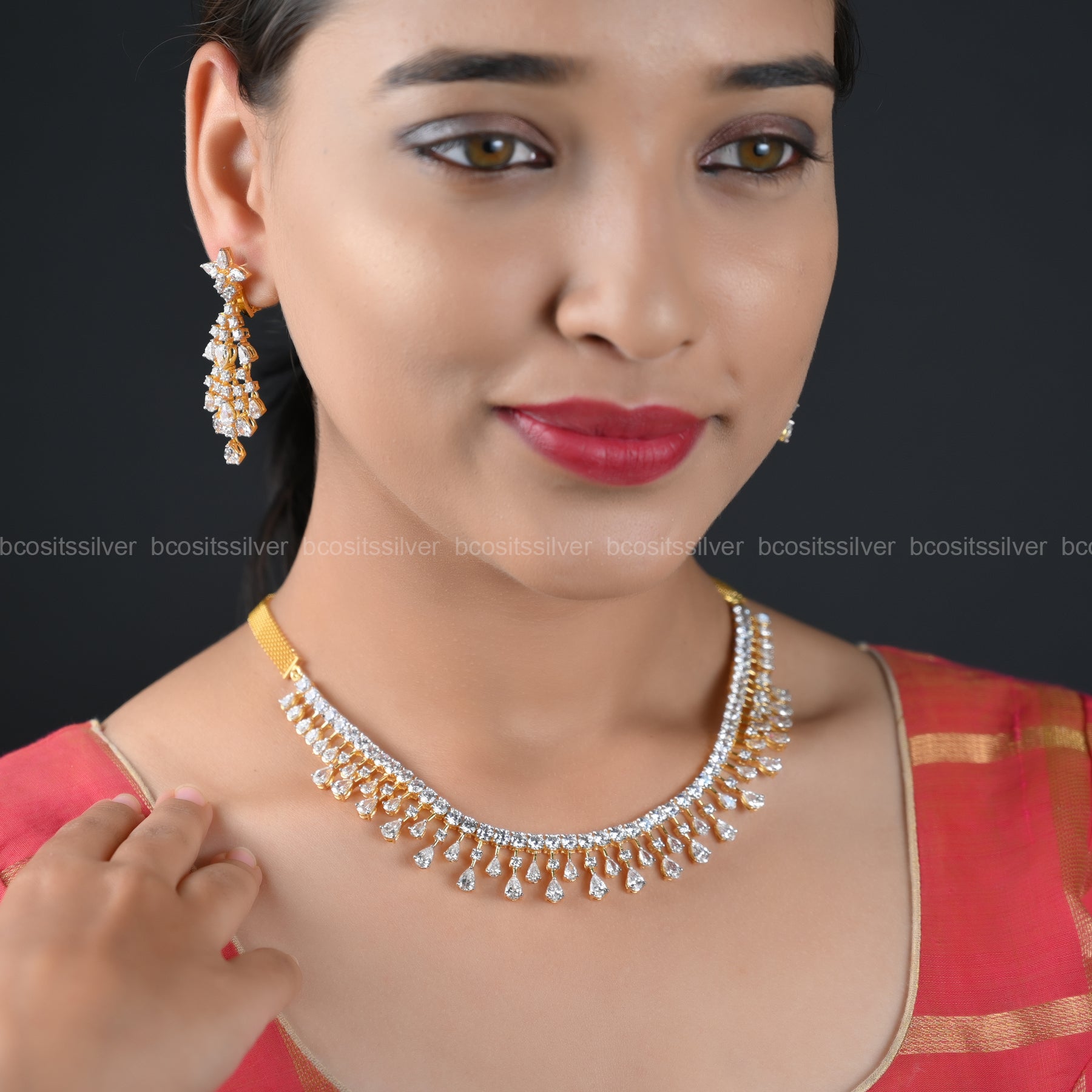 Theia Diamond Look Necklace set - 079 - ( MADE TO ORDER )