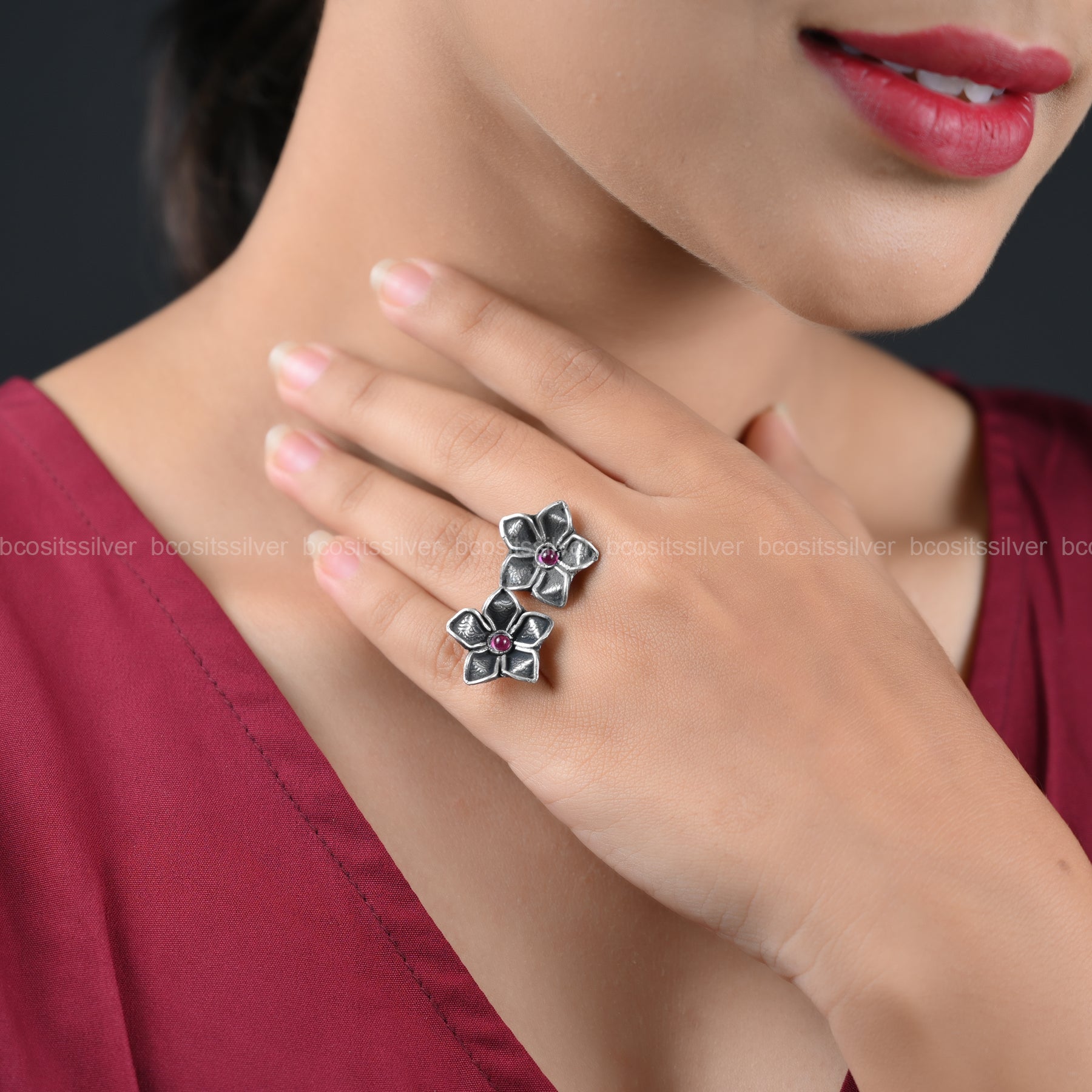 Oxidized Sevanthi Finger Ring - 245