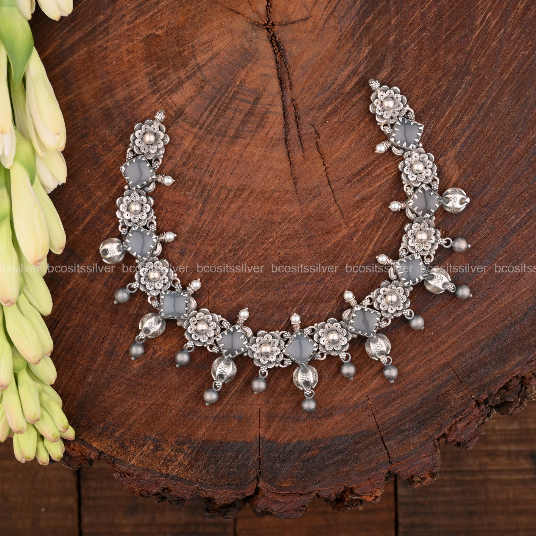 925 Silver Oxidized Short Necklace - 1346