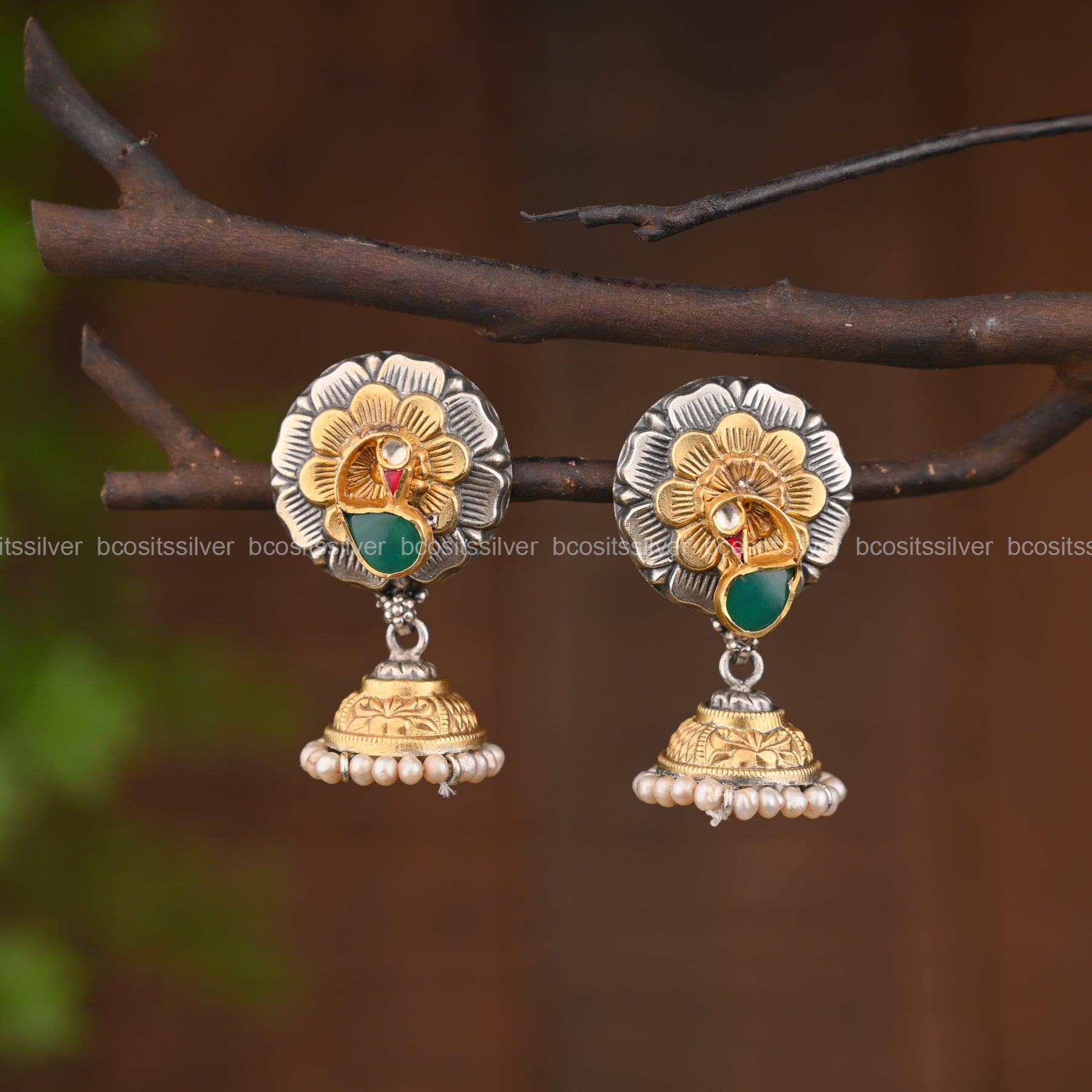 925 Silver Dual Tone Jhumka - 1535