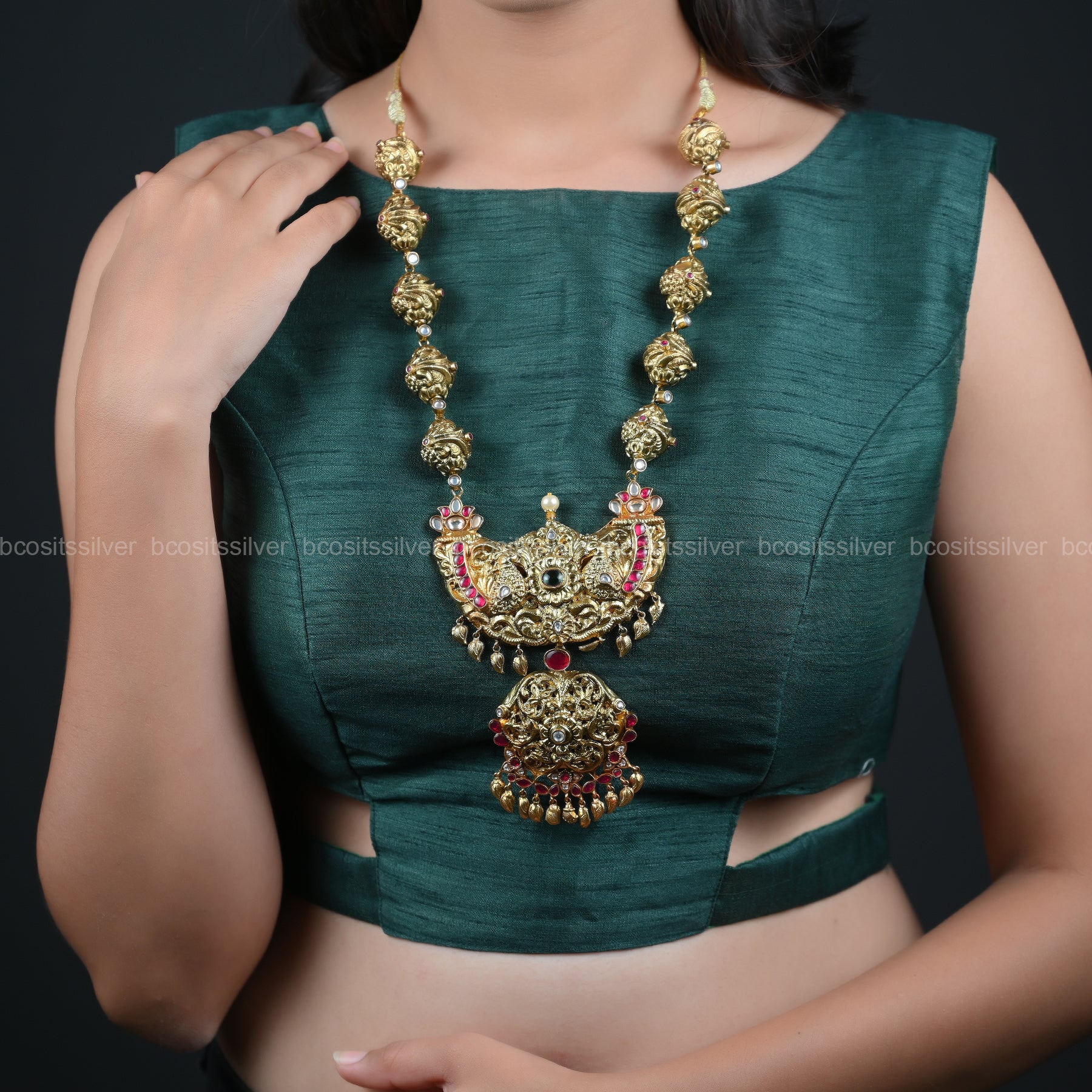 Pure 925 Silver Gold Plated Peacock Necklace - 5642