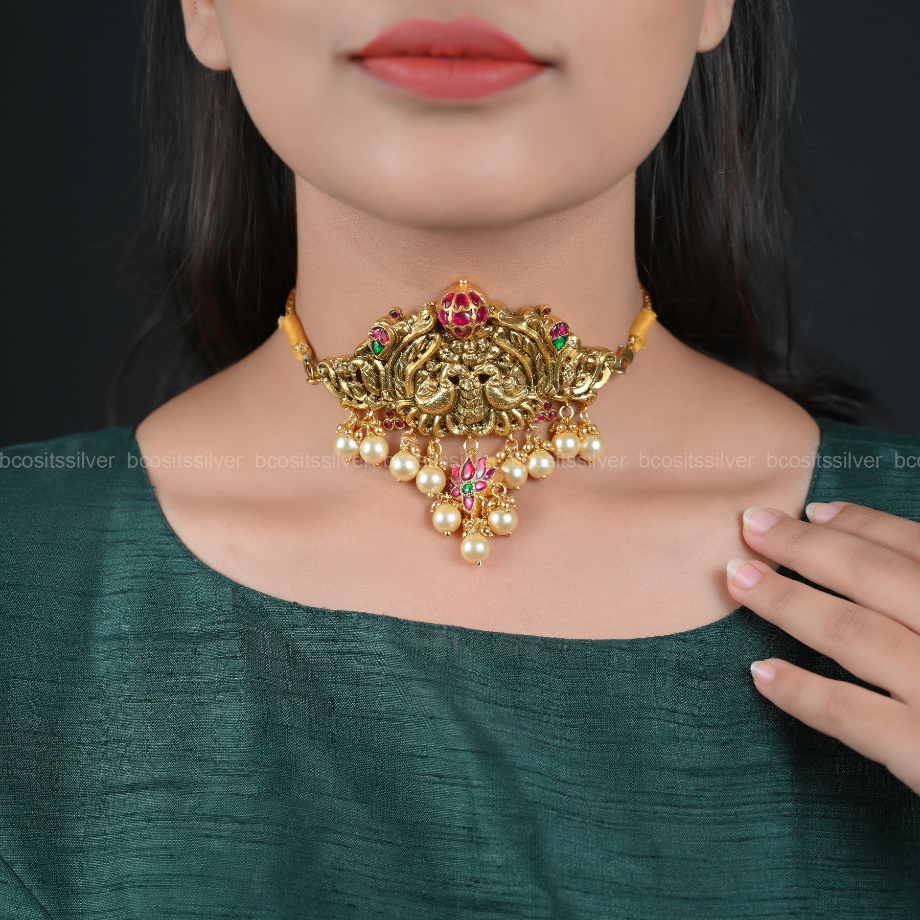 Gold Plated Peacock and Lotus Choker - 5635