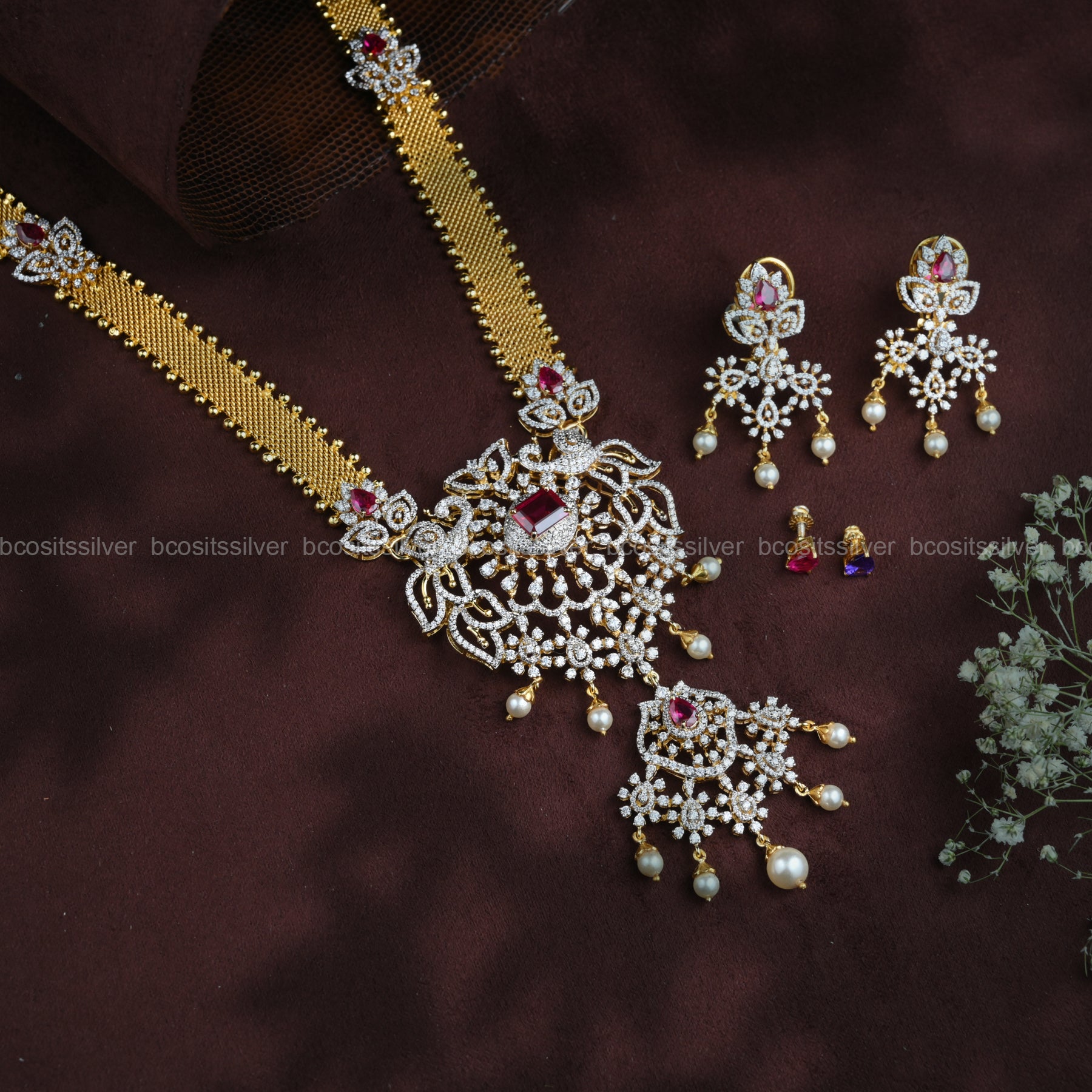 925 Silver Theia diamond Sankranti Haram- 1034 ( MADE TO ORDER )