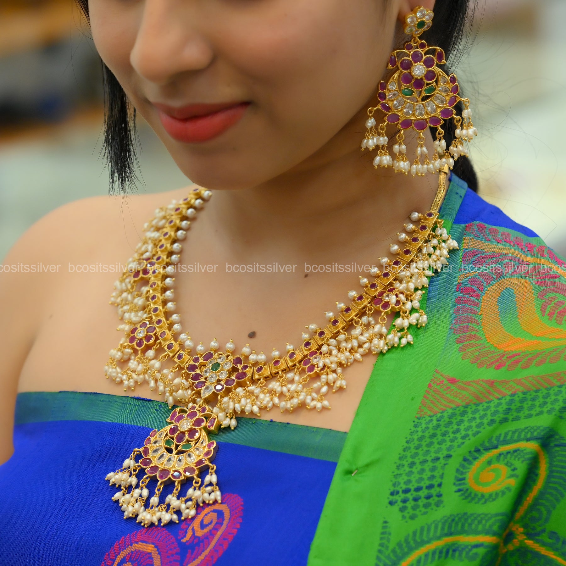 Gold Plated Guttapusalu Short Necklace with Earring -1047 - ( MADE TO ORDER )