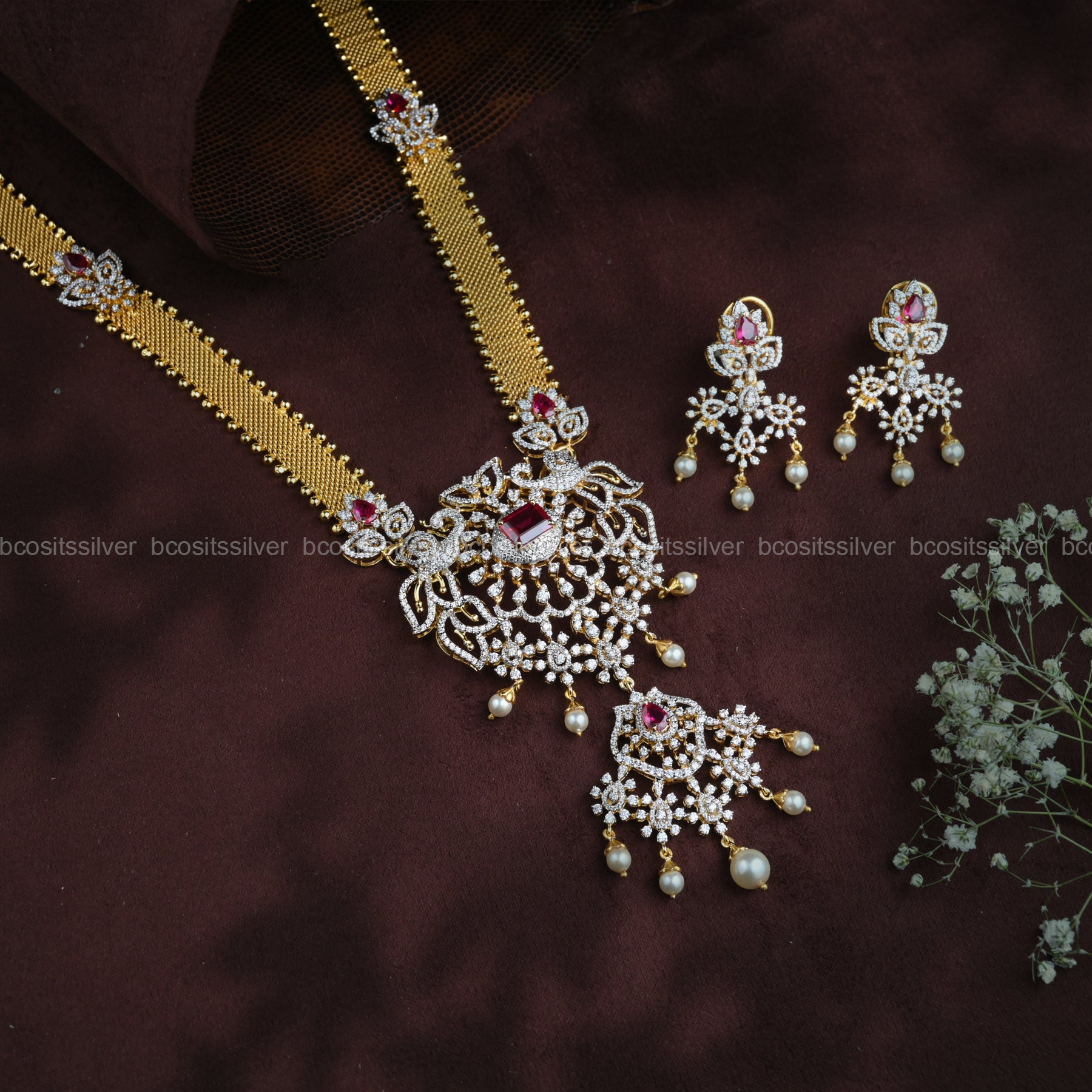 925 Silver Theia diamond Sankranti Haram- 1034 ( MADE TO ORDER )