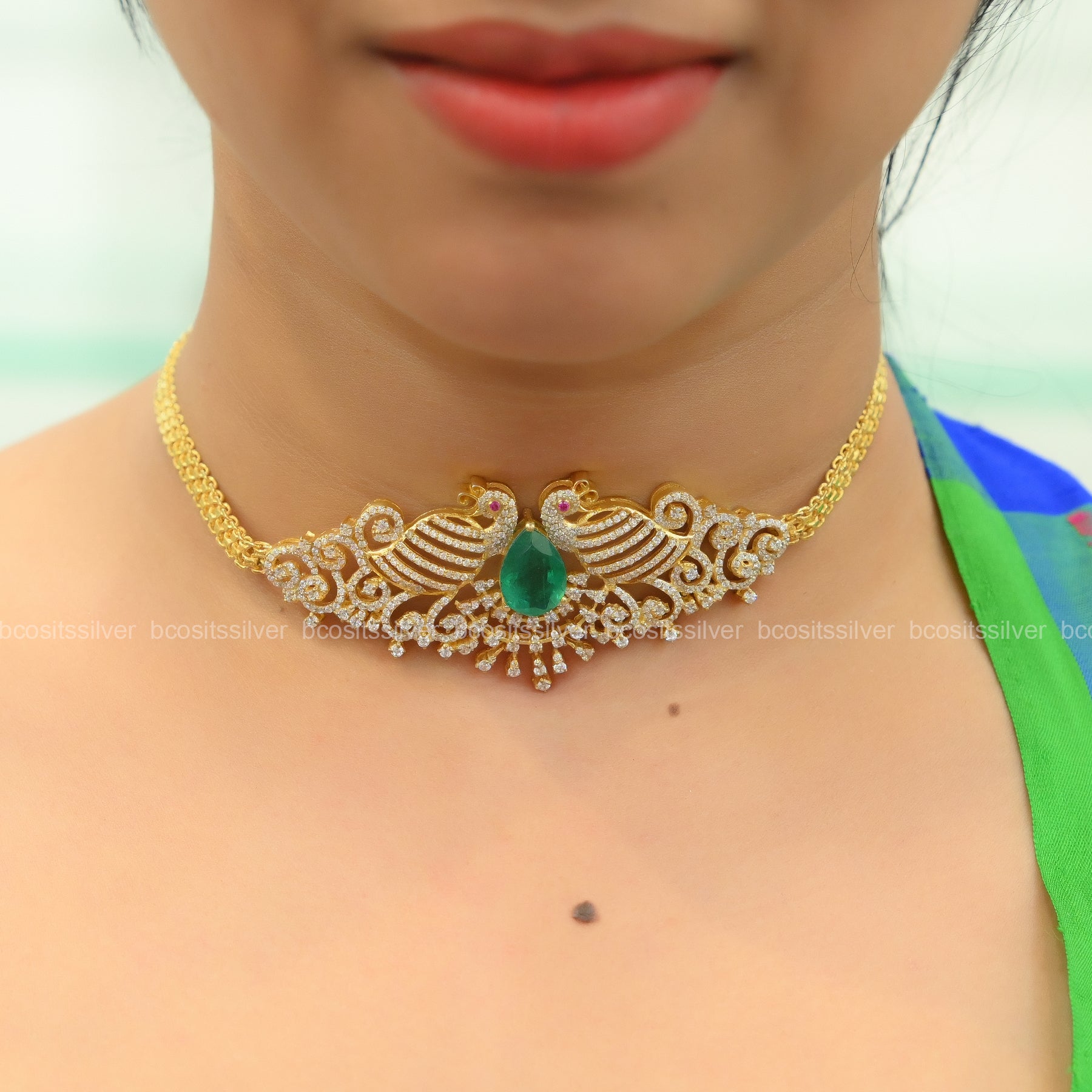 Theia Diamond Look Peacock Choker - 1209 ( MADE TO ORDER )