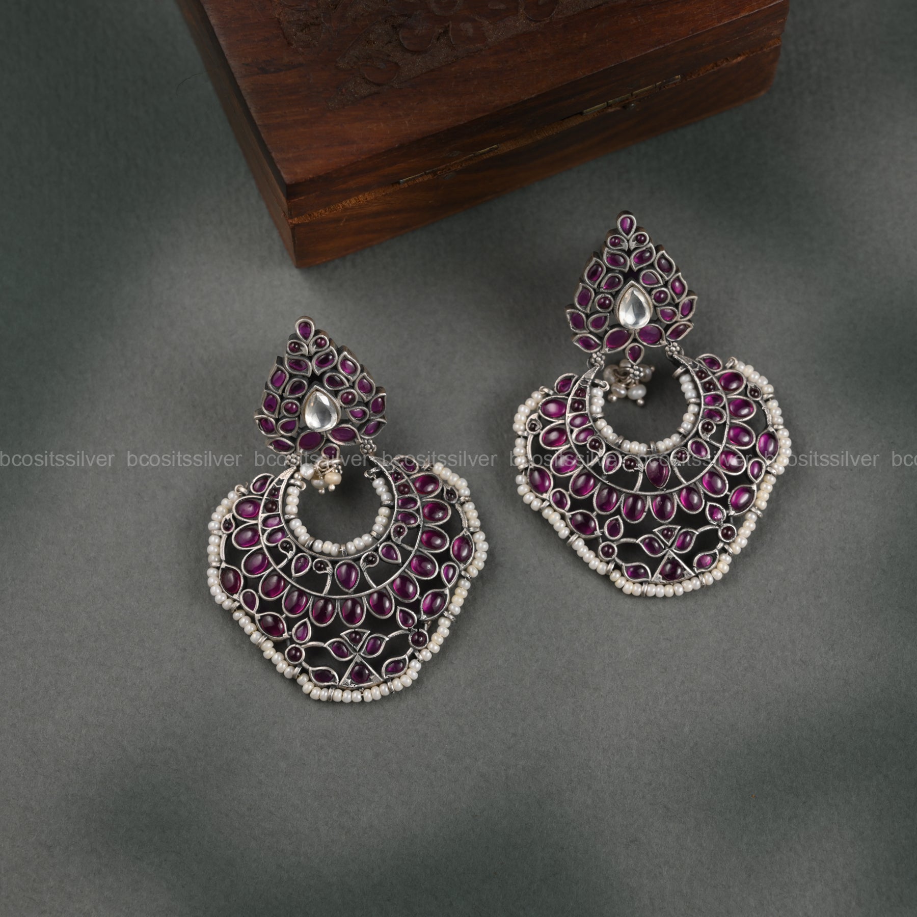 Pure 925 Silver Oxidized Chandbali - 1091