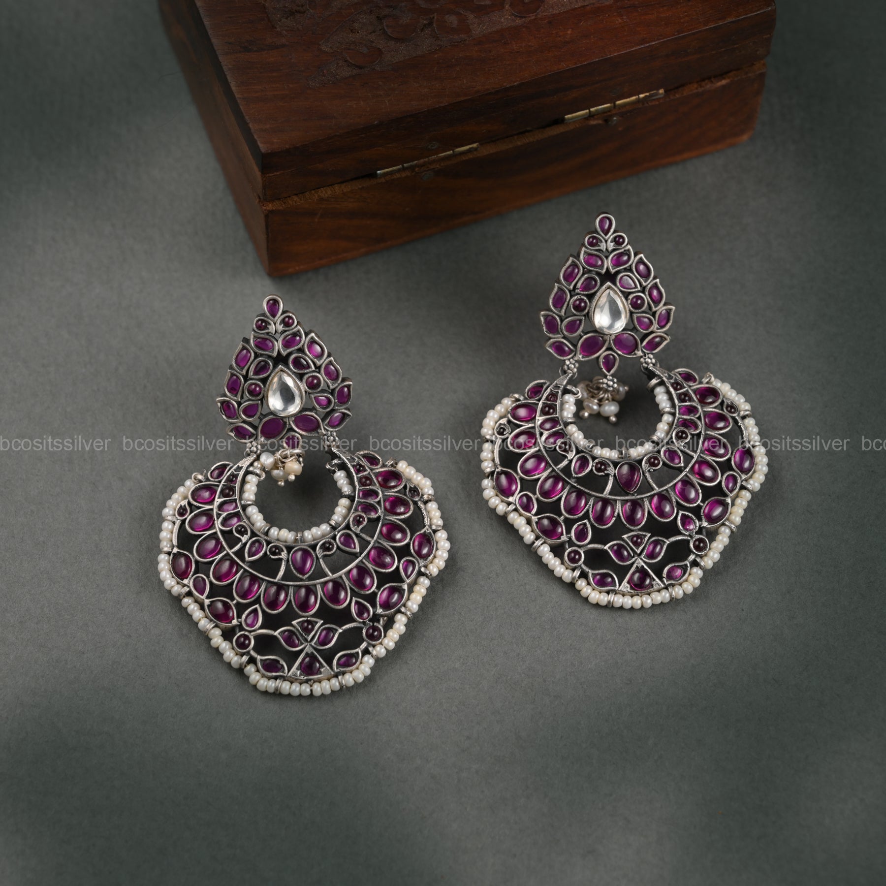 Pure 925 Silver Oxidized Chandbali - 1091