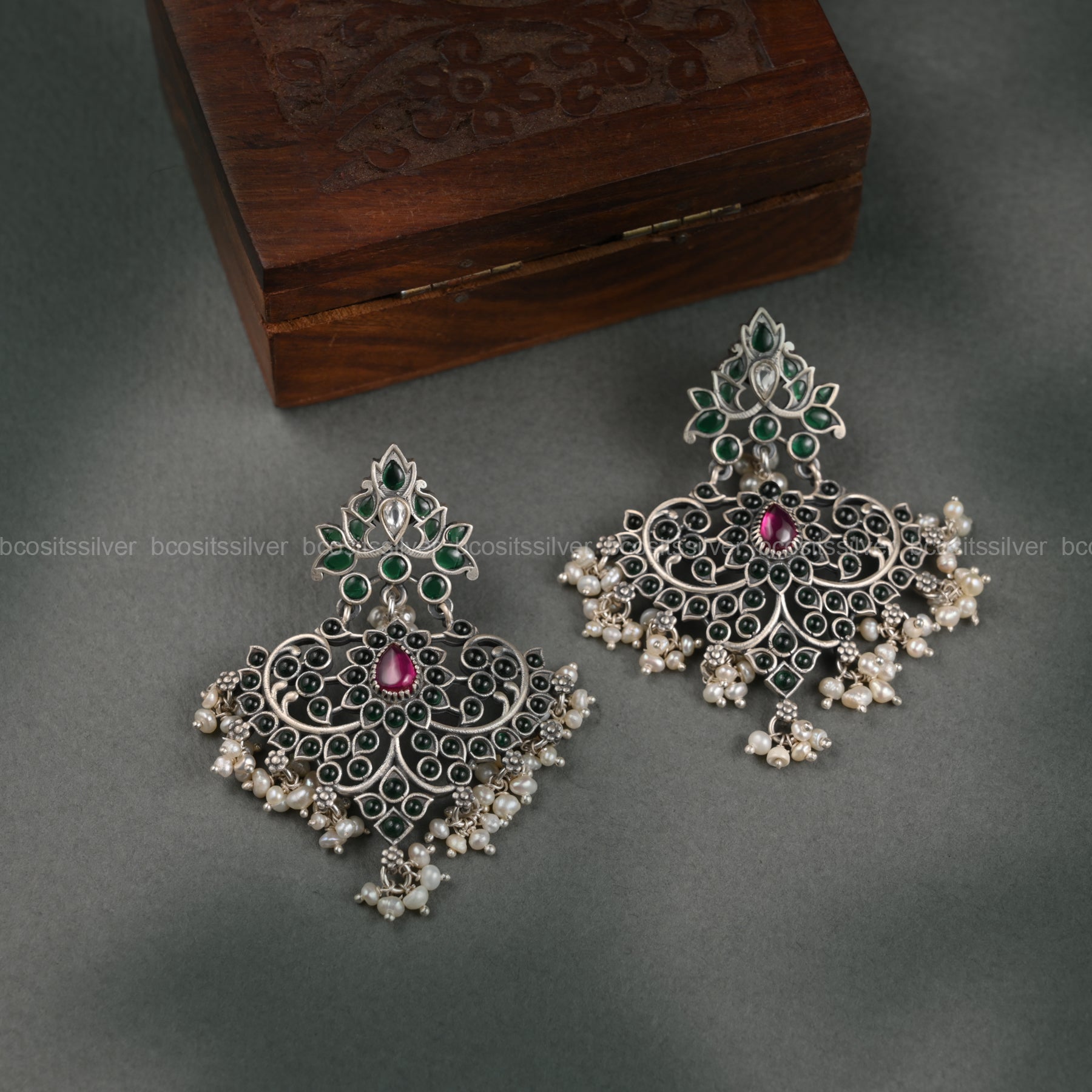 Pure 925 Silver Oxidized Chandbali - 1092