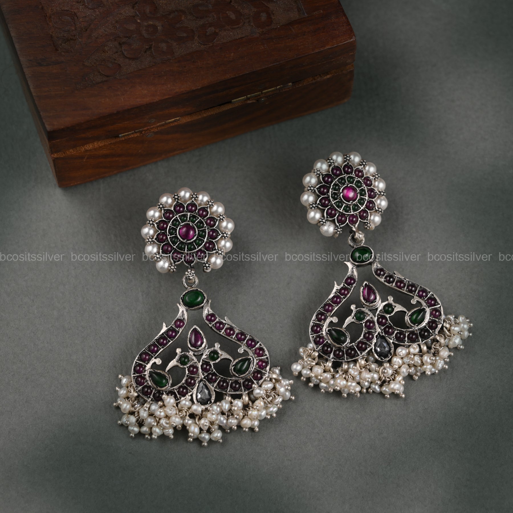 Pure 925 Silver Oxidized Chandbali - 1093