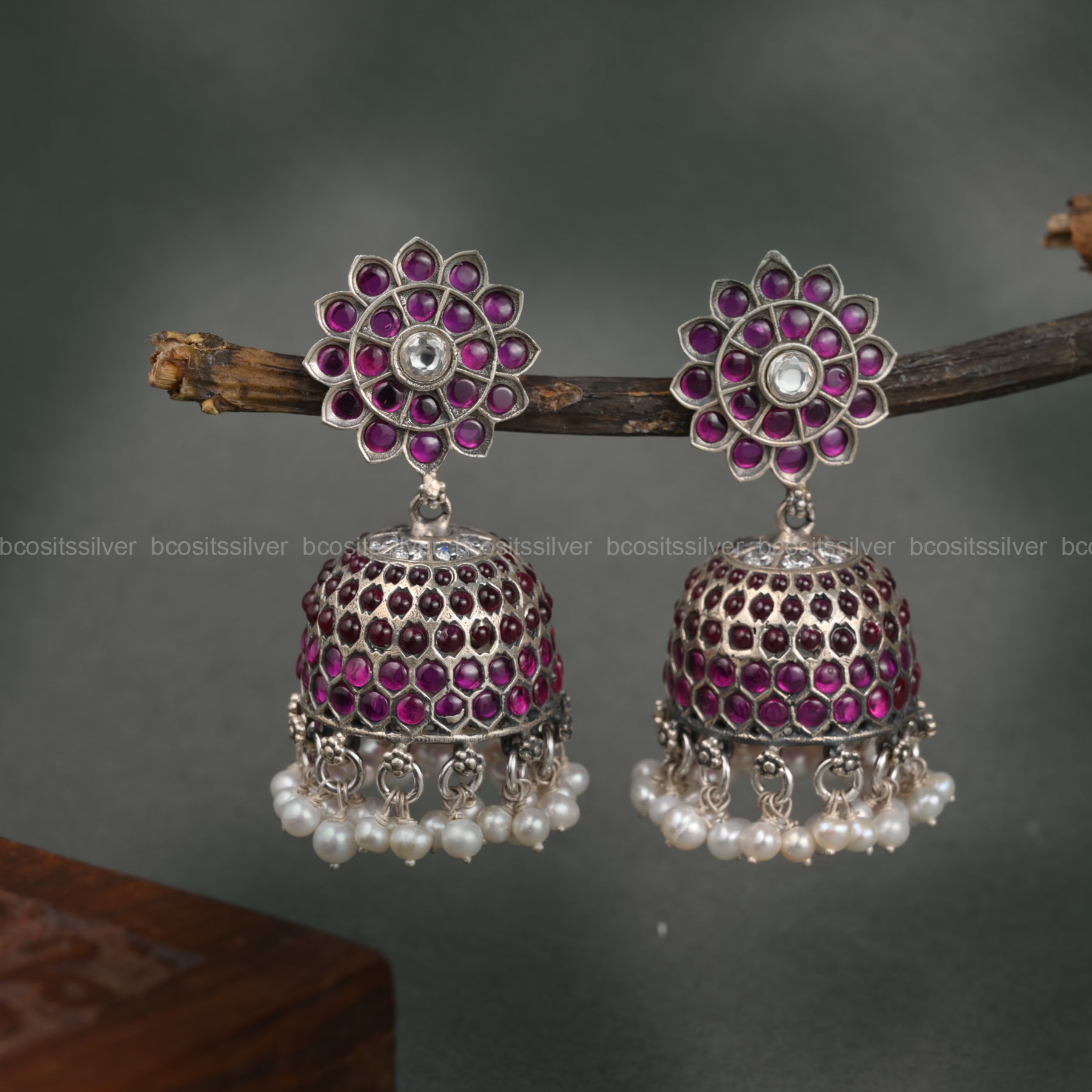 Pure 925 Silver Oxidized Jhumka - 1086