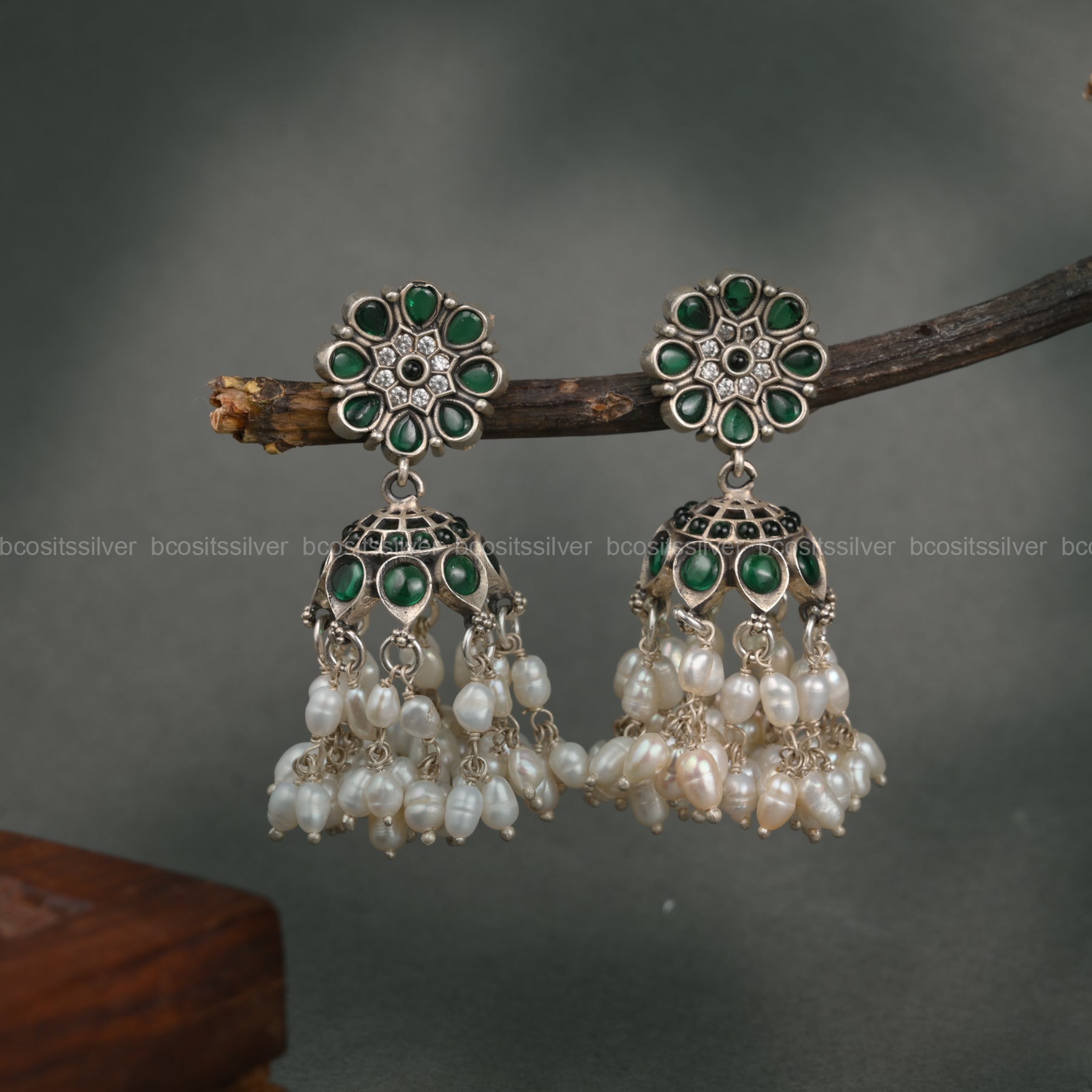 Pure 925 Silver Oxidized Jhumka - 1088