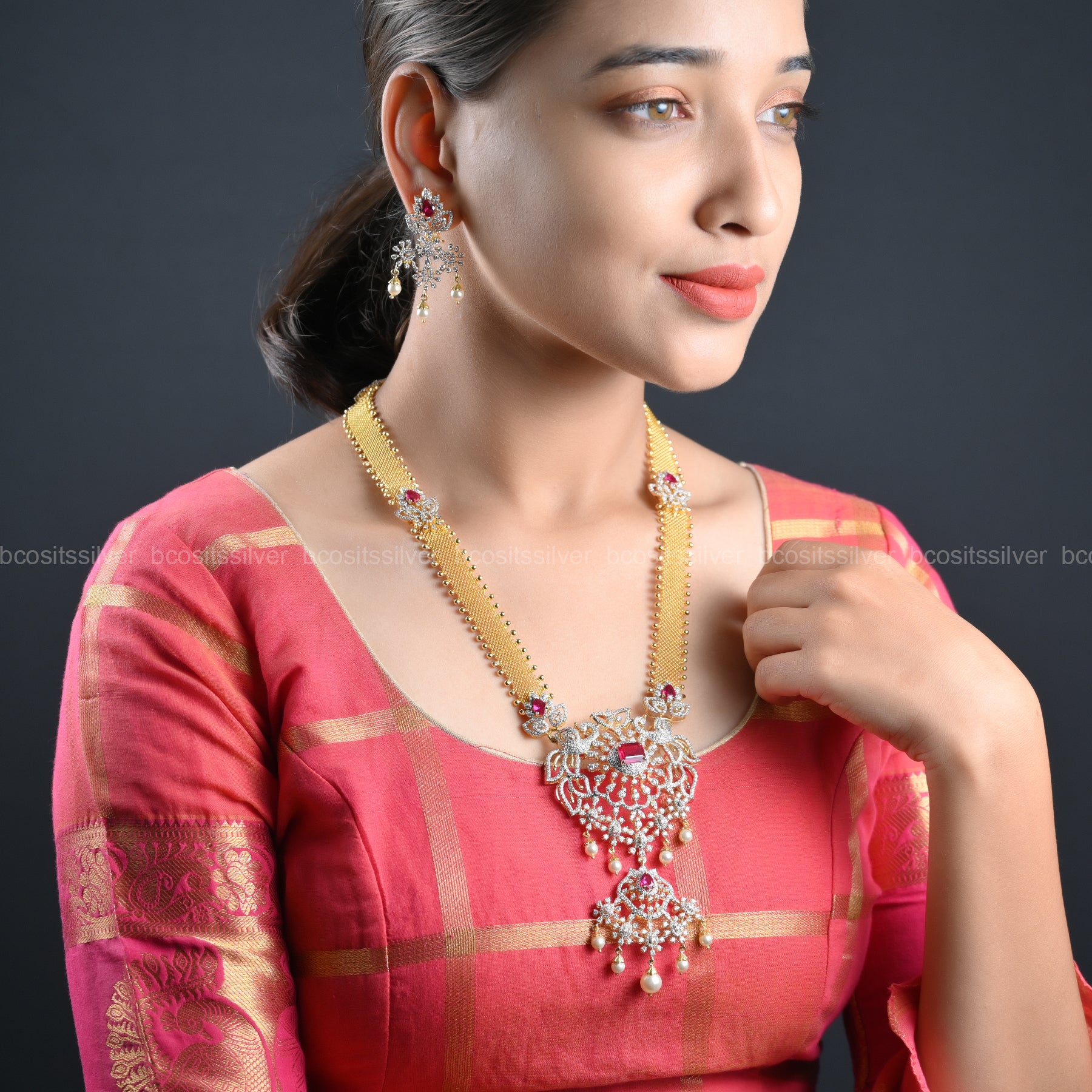 925 Silver Theia diamond Sankranti Haram- 1034 ( MADE TO ORDER )