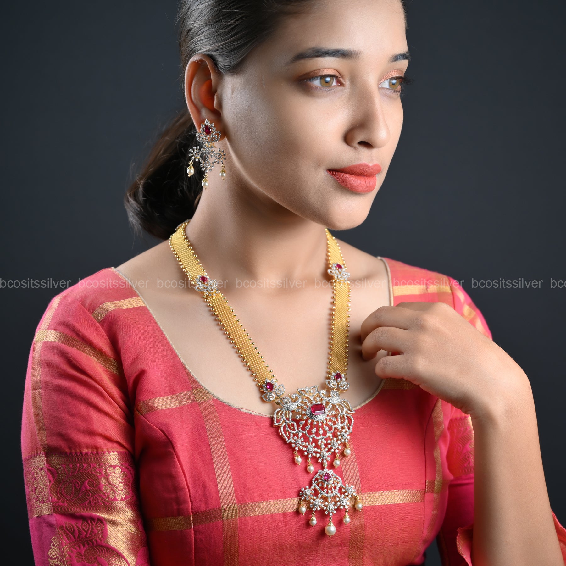 925 Silver Theia diamond Sankranti Haram- 1034 ( MADE TO ORDER )