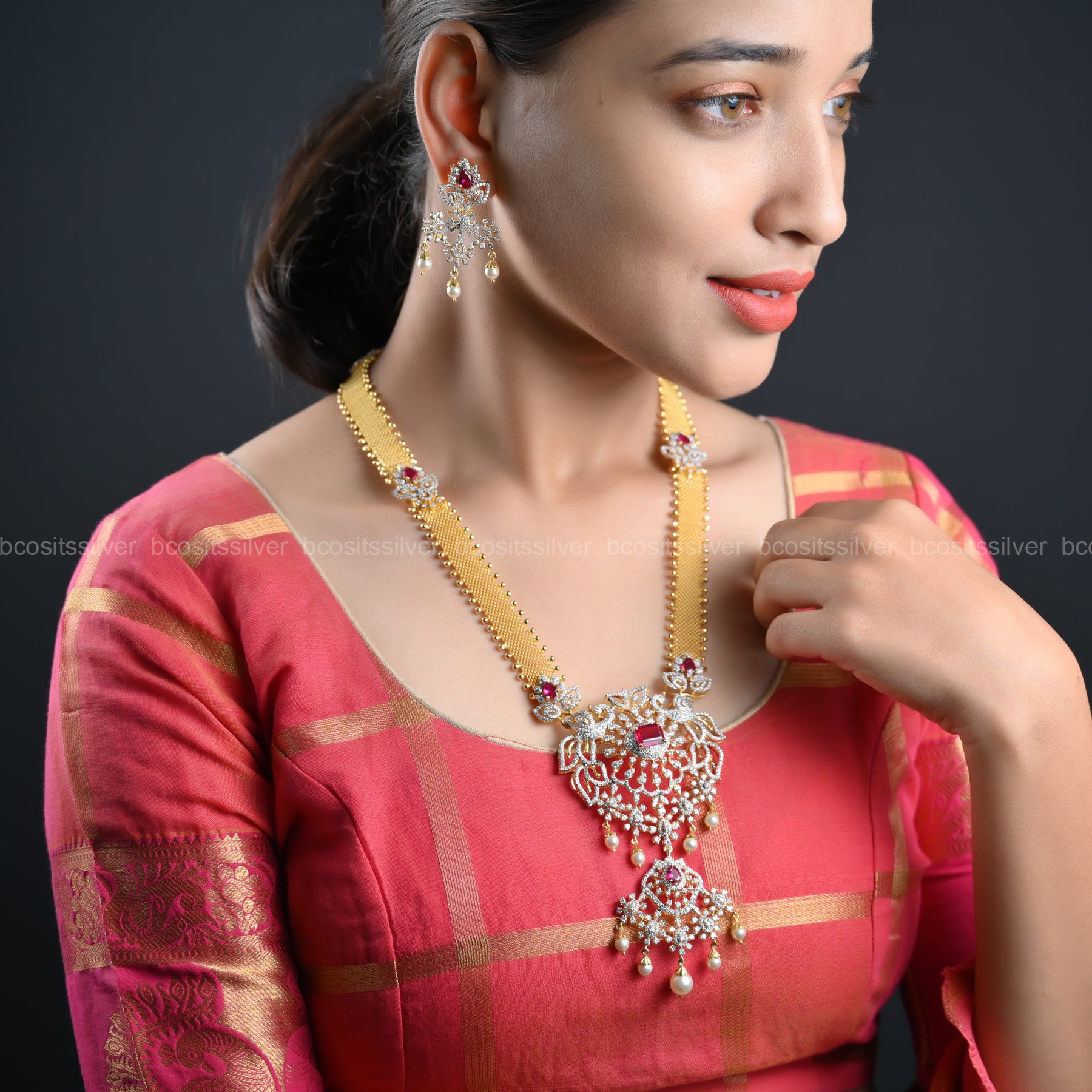 925 Silver Theia diamond Sankranti Haram- 1034 ( MADE TO ORDER )