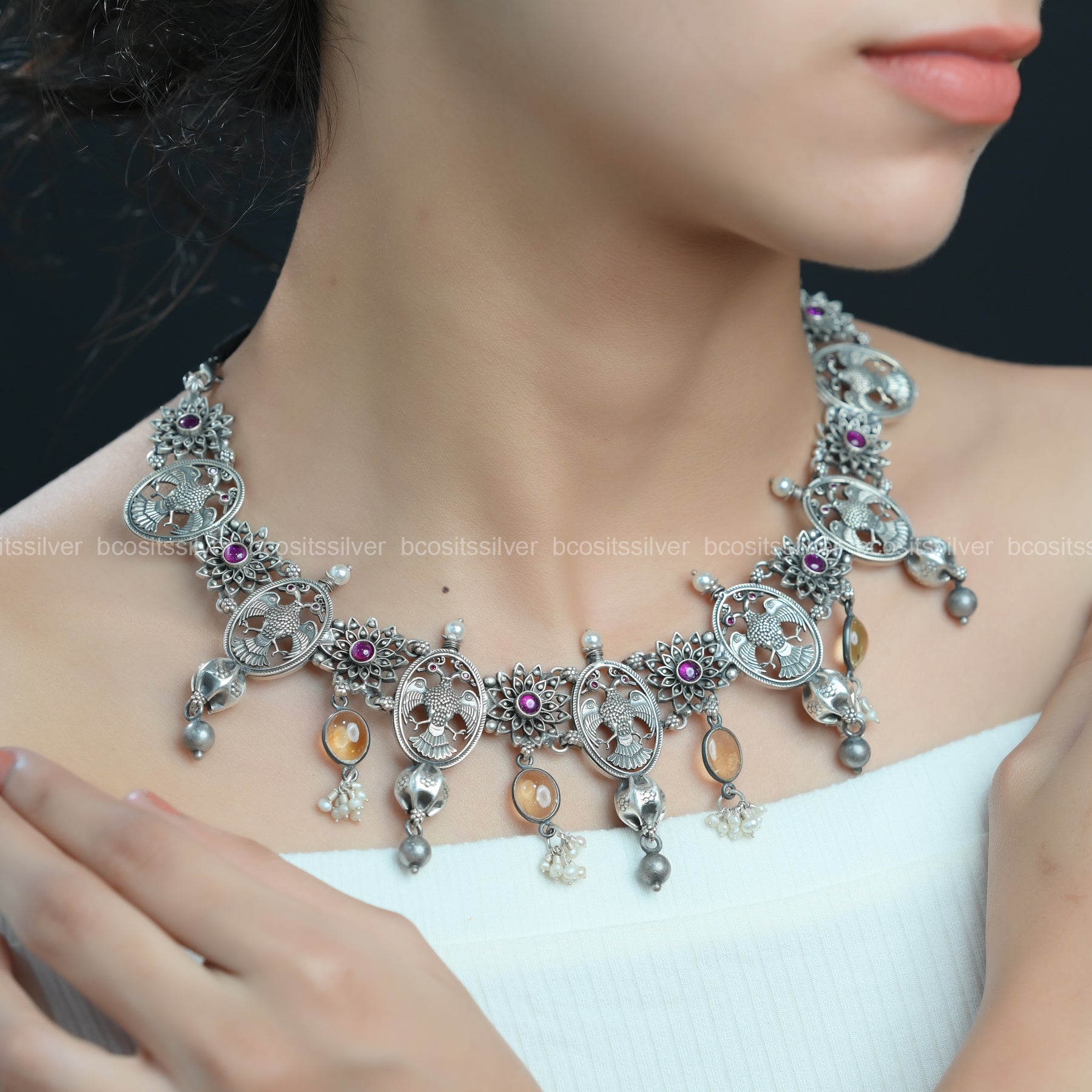 925 Silver Oxidized Garuda Necklace - 1539