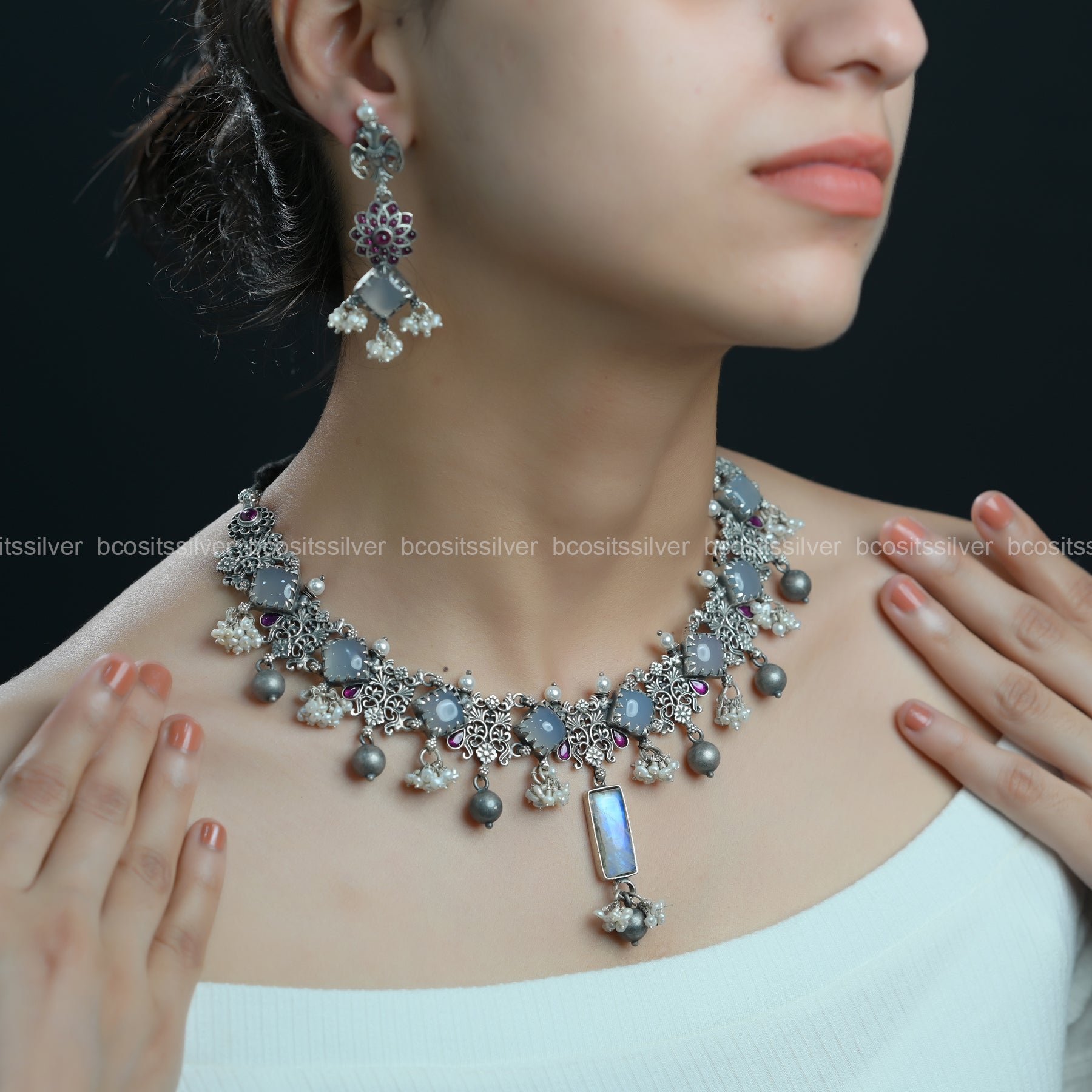 925 Silver Oxidized Necklace Only - 1503