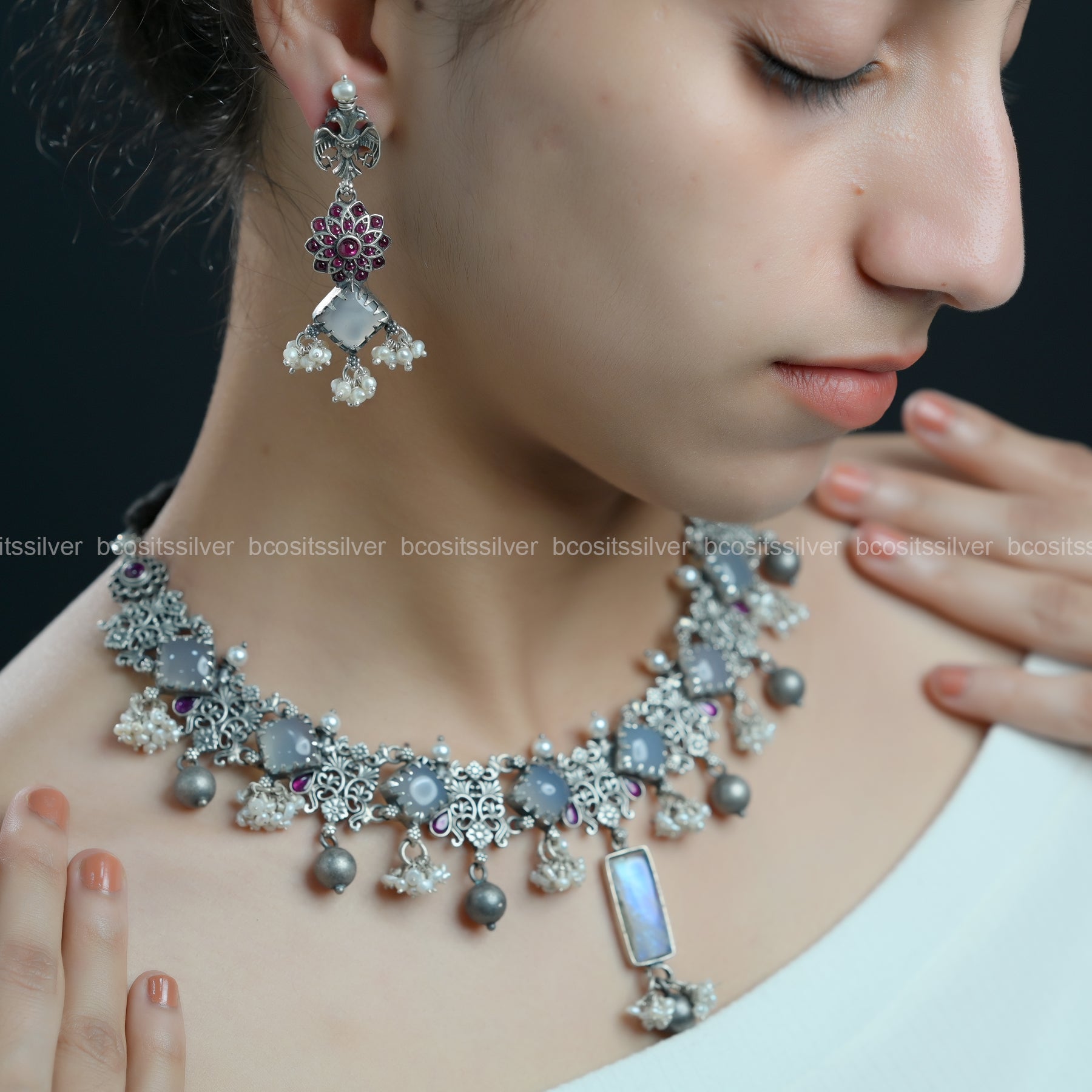 925 Silver Oxidized Necklace Only - 1503