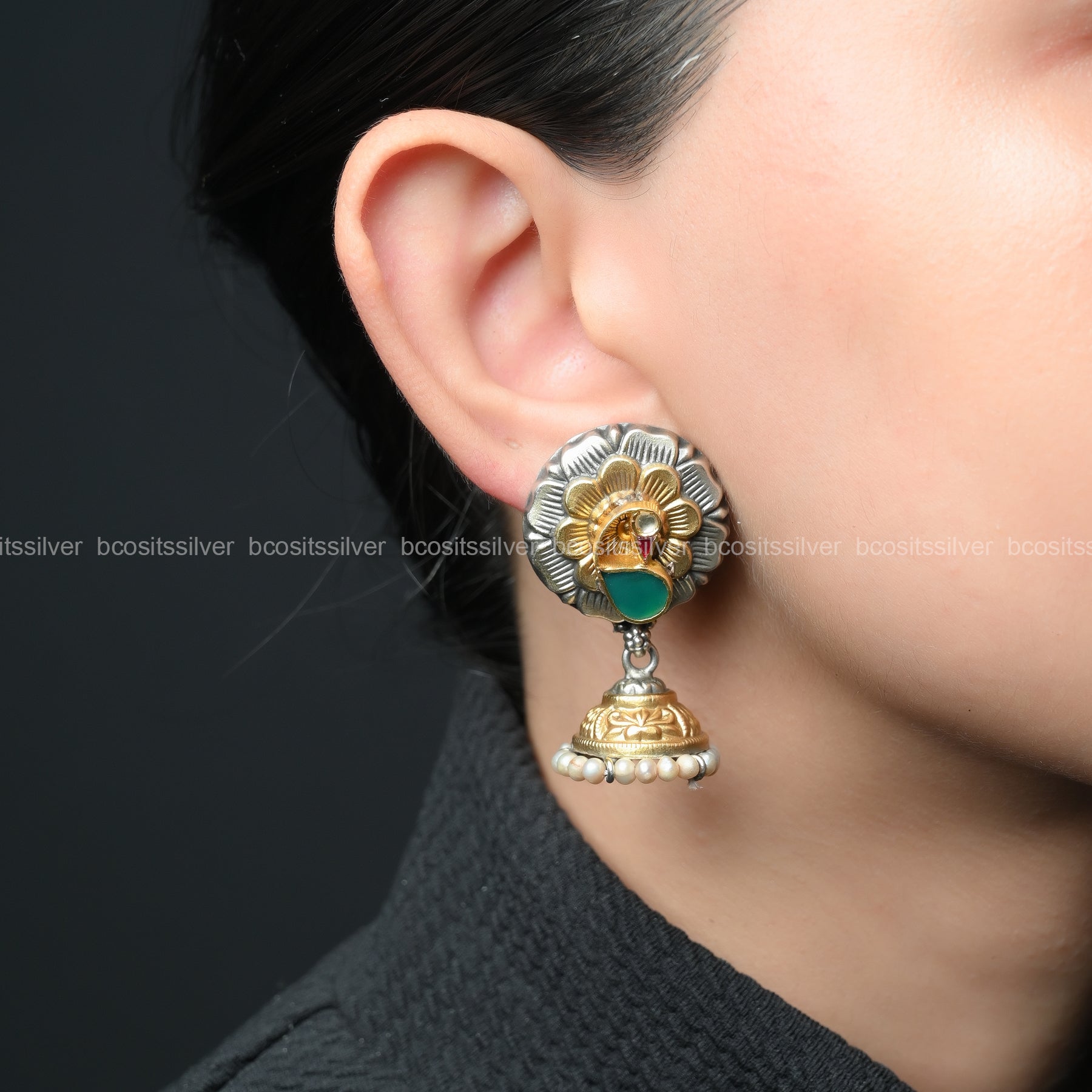 925 Silver Dual Tone Jhumka - 1535
